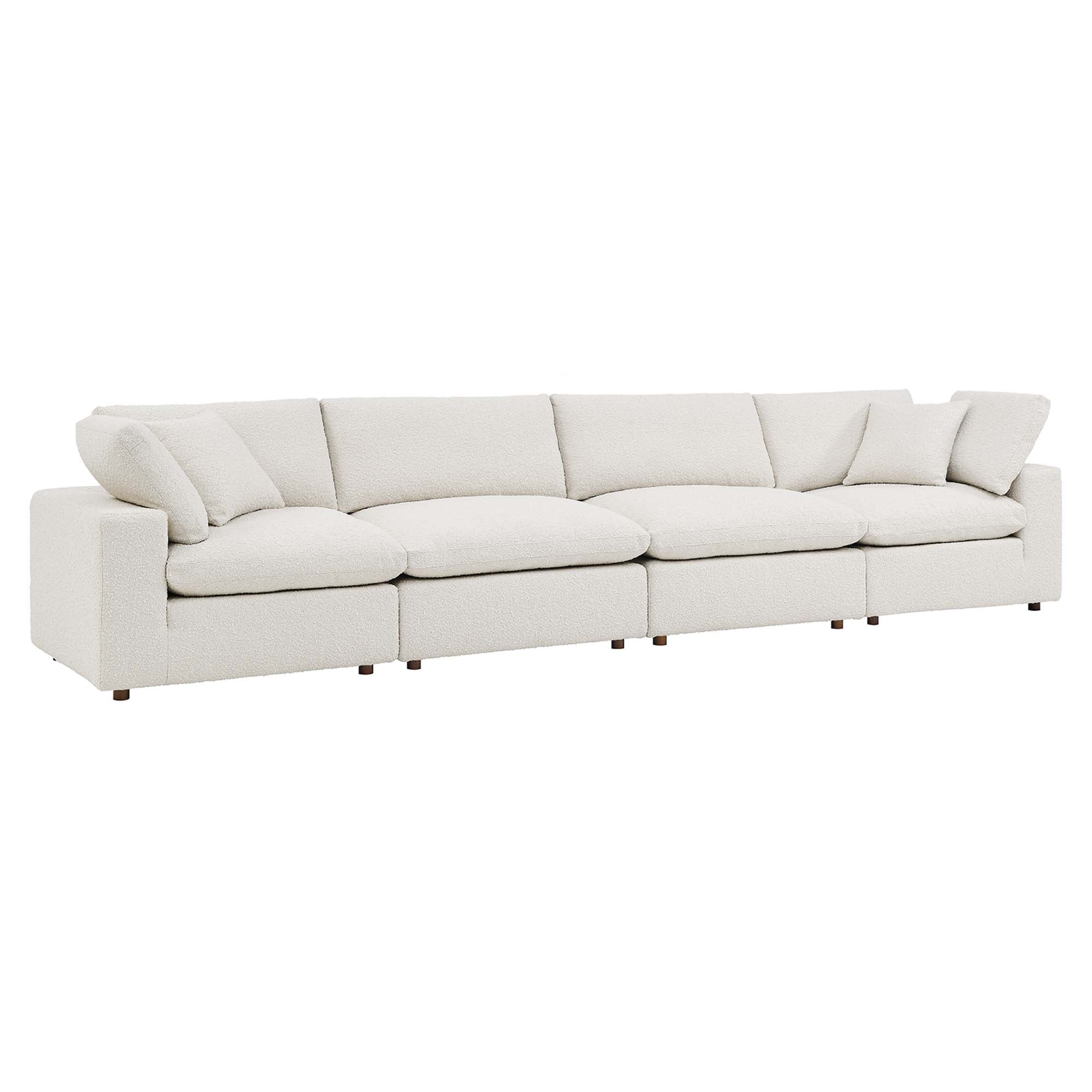 Commix Down Filled Overstuffed Boucle Fabric 4-Seater Sofa, Ivory