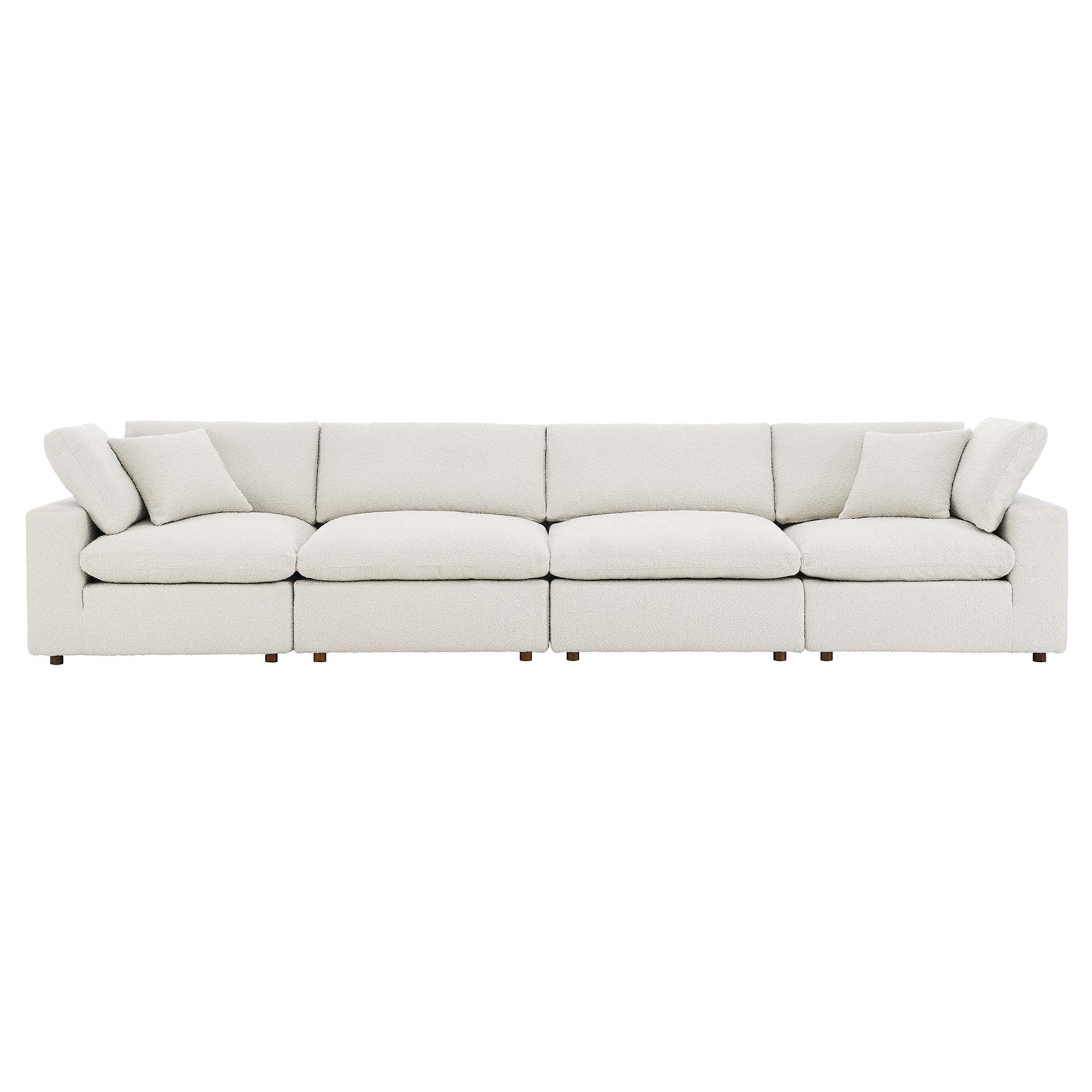Commix Down Filled Overstuffed Boucle Fabric 4-Seater Sofa, Ivory