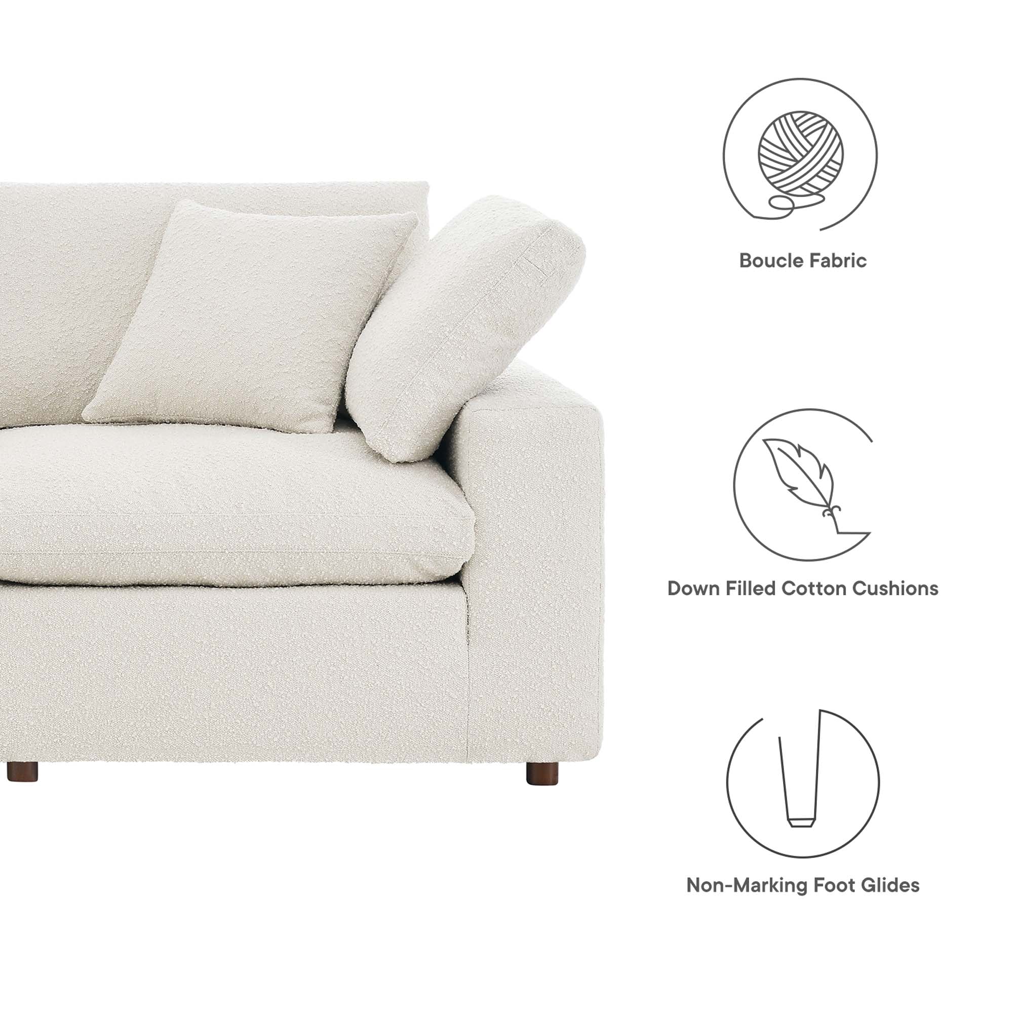 Commix Down Filled Overstuffed Boucle Fabric 4-Seater Sofa, Ivory
