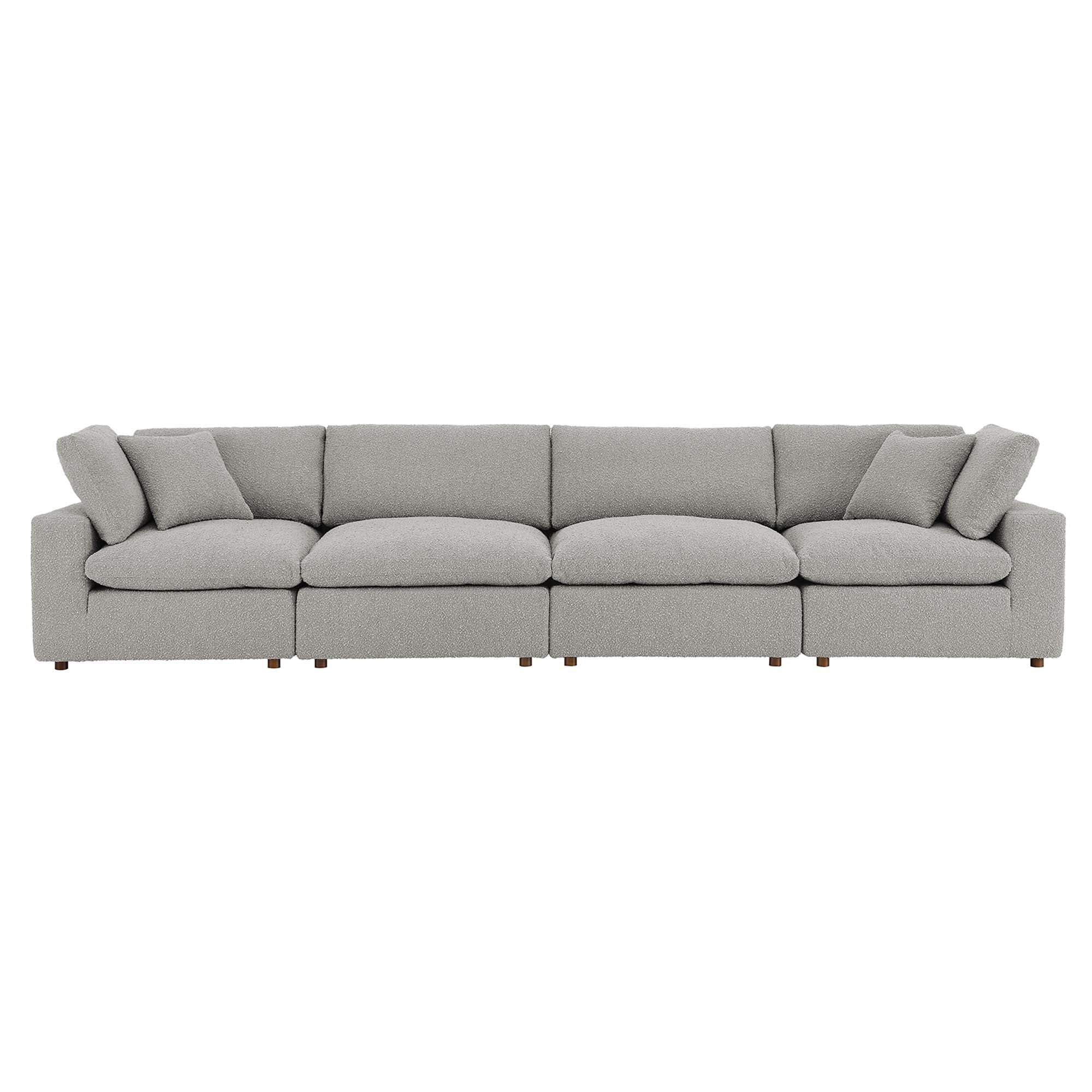 Commix Down Filled Overstuffed Boucle Fabric 4-Seater Sofa, Light Gray