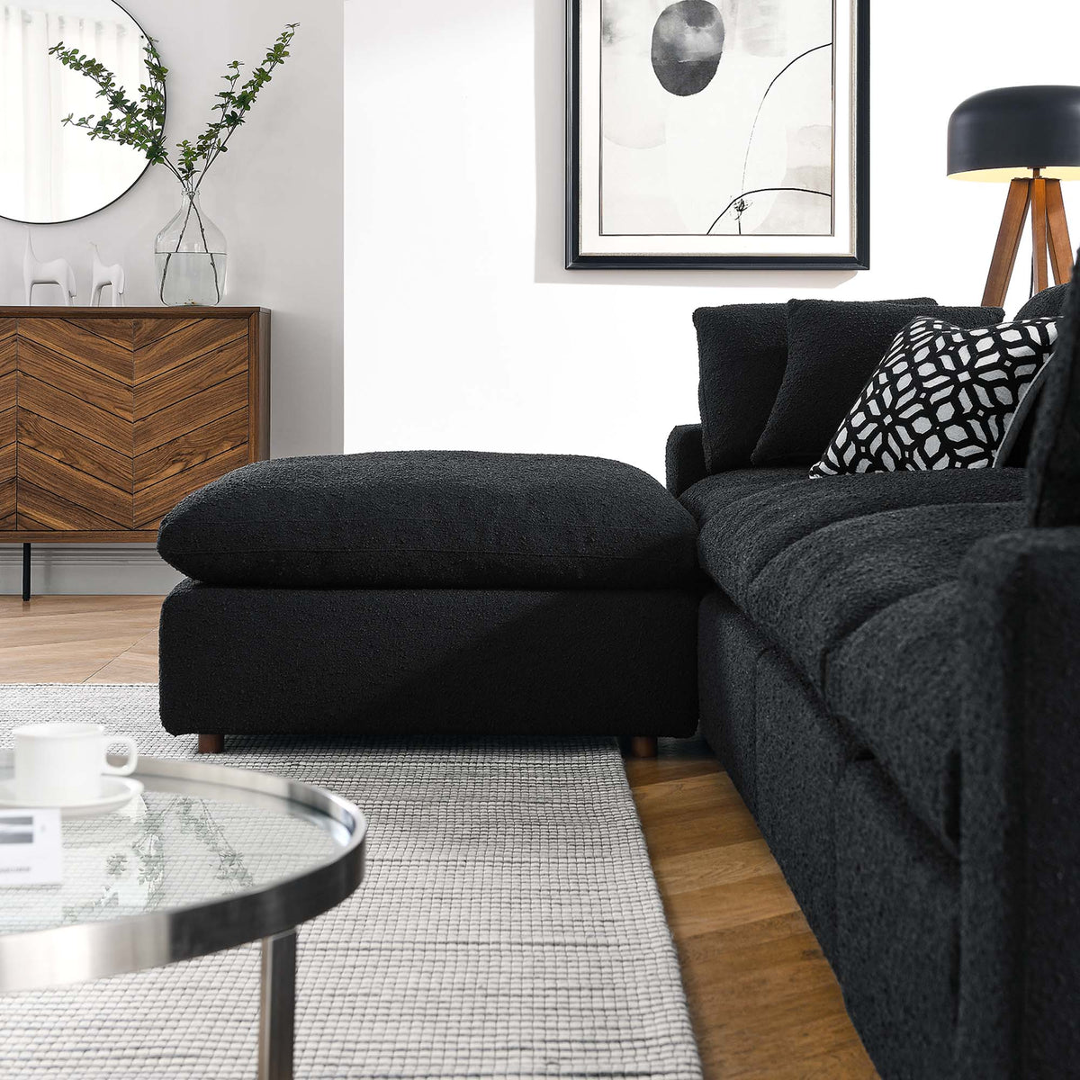 Commix 5-Piece Down Filled Overstuffed Boucle Fabric Sectional Sofa, Black - Model EEI-6365