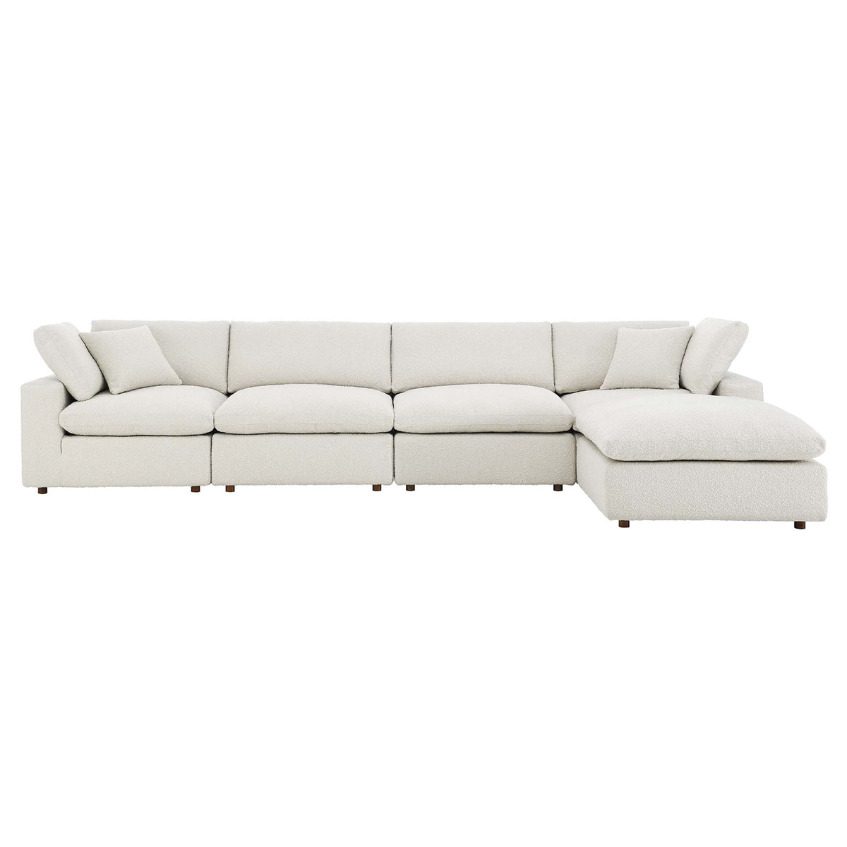 Commix 5-Piece Down Filled Overstuffed Boucle Fabric Sectional Sofa, Ivory - Model EEI-6365
