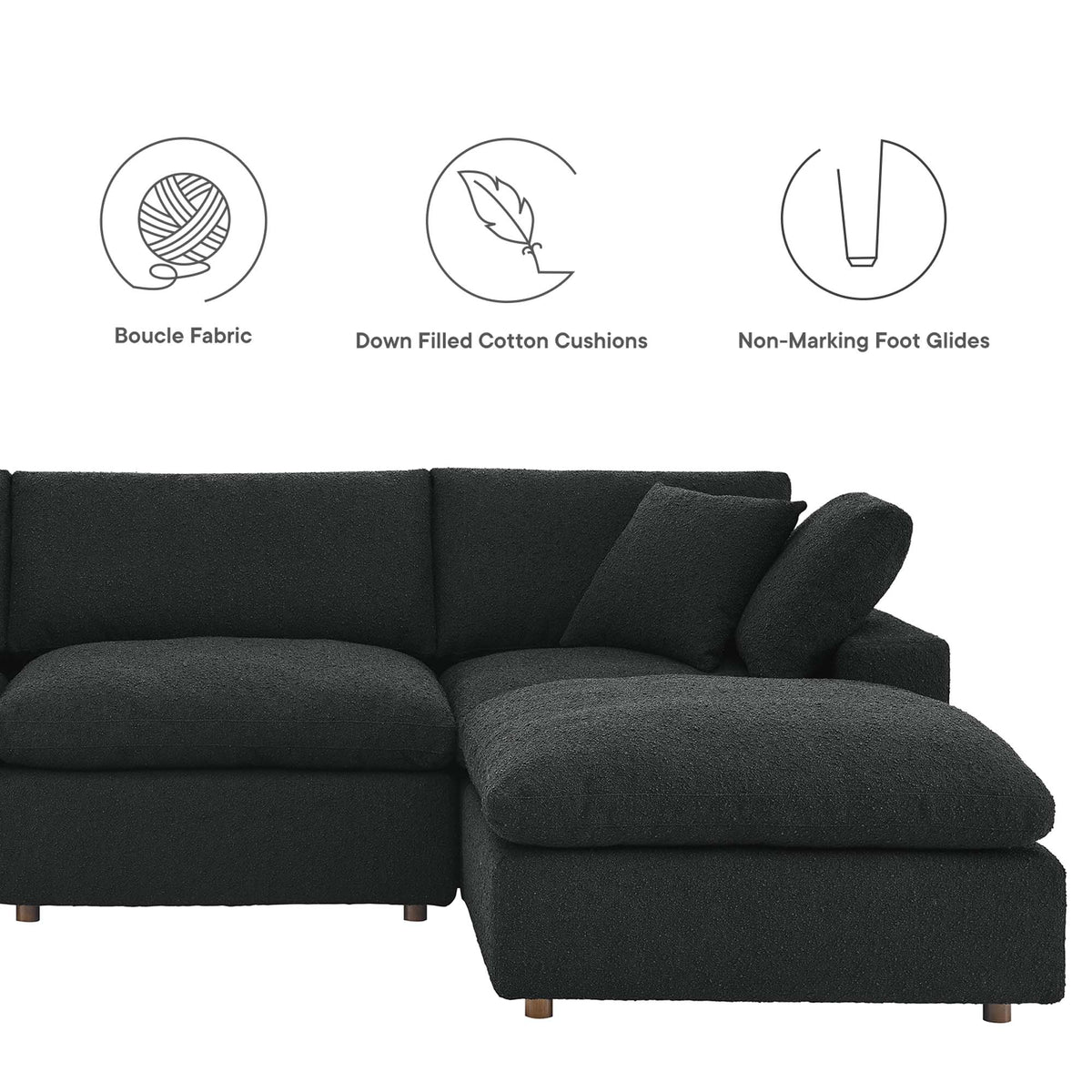 Commix 6-Piece Down Filled Overstuffed Boucle Sectional Sofa, Black