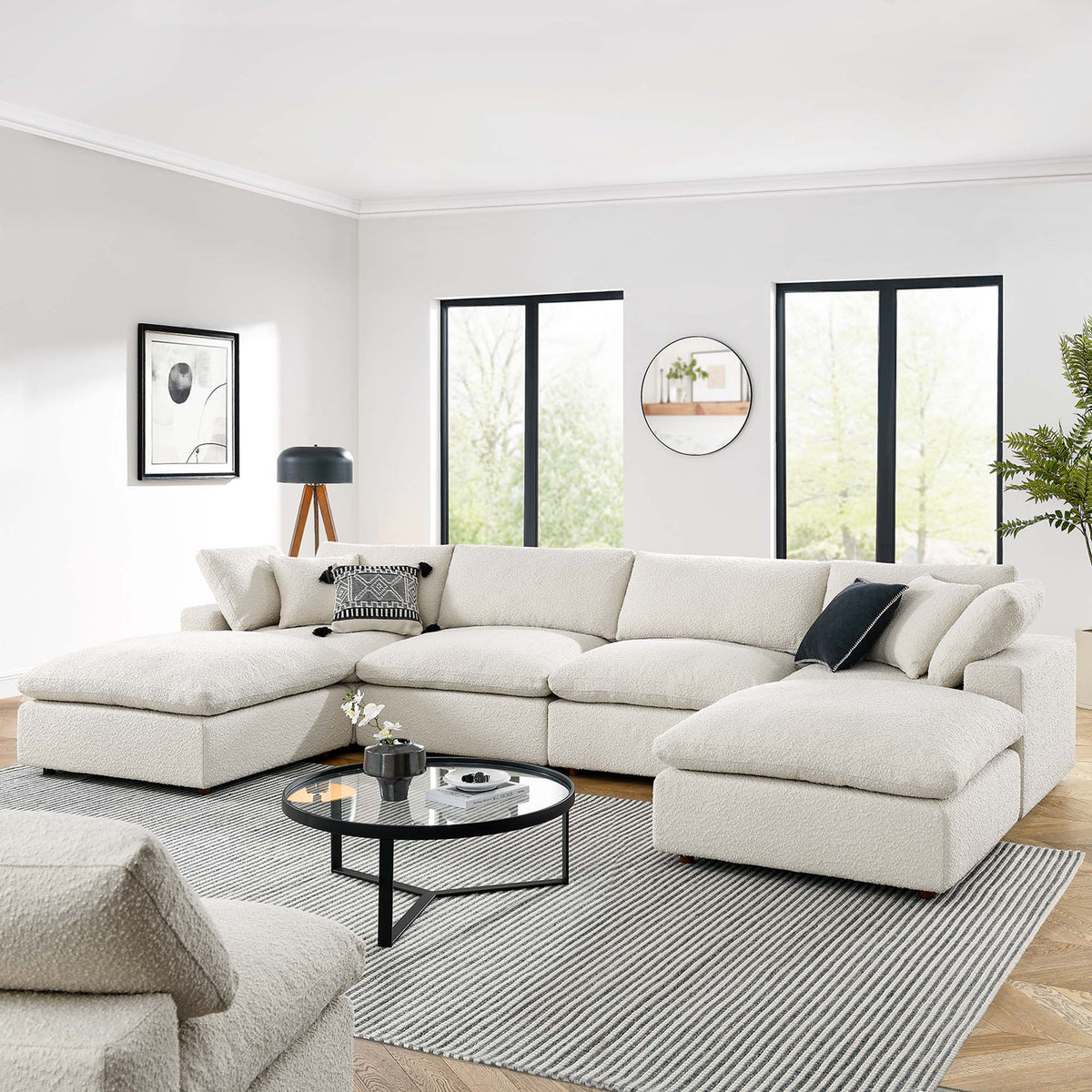 Commix 6-Piece Down Filled Overstuffed Boucle Sectional Sofa, Ivory