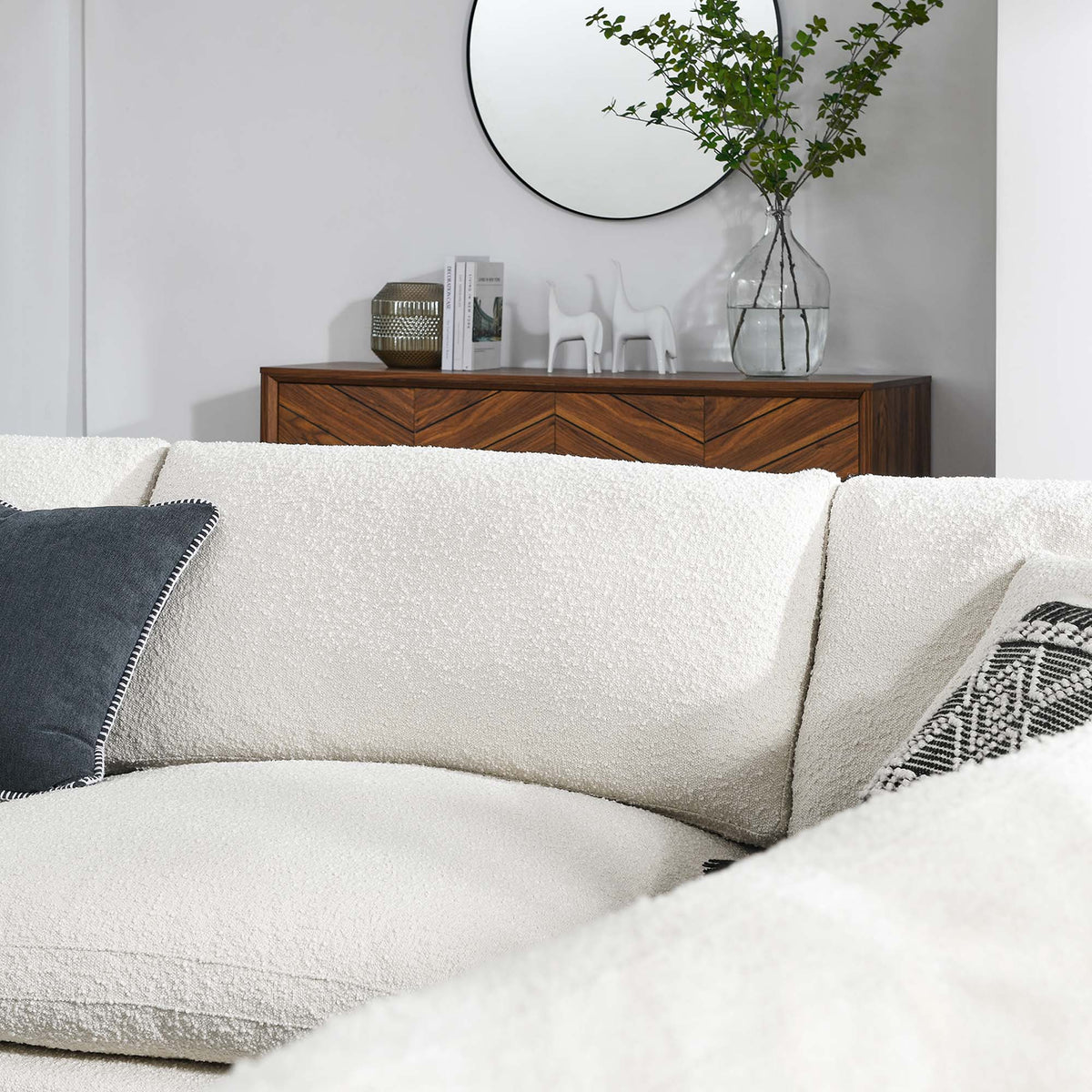 Commix 5-Piece Down Filled Overstuffed Boucle Fabric Sectional Sofa, Ivory - Model EEI-6367
