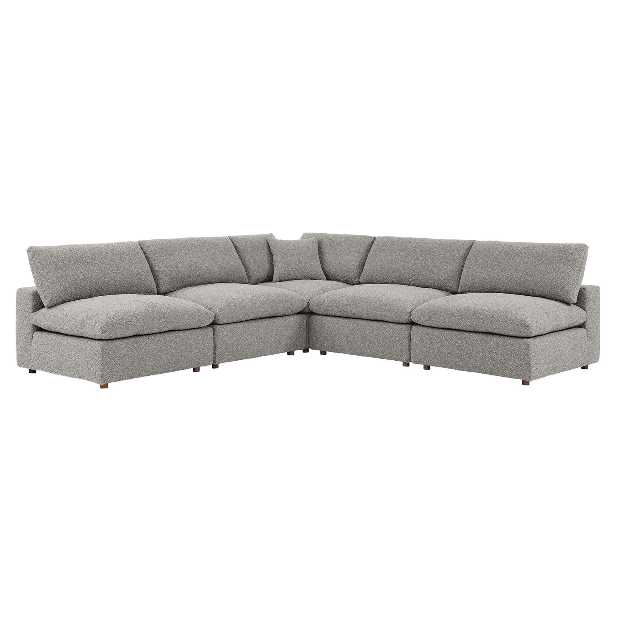 Commix 5-Piece Down Filled Overstuffed Boucle Fabric Sectional Sofa, Light Gray