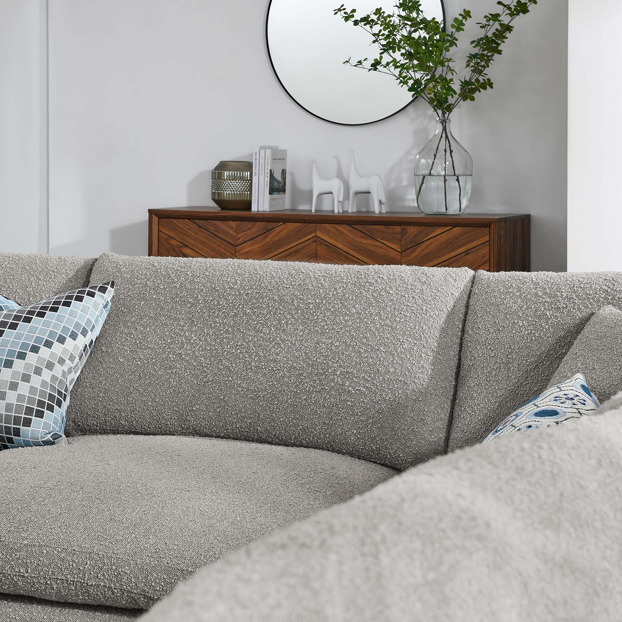 Commix 5-Piece Down Filled Overstuffed Boucle Fabric Sectional Sofa, Light Gray