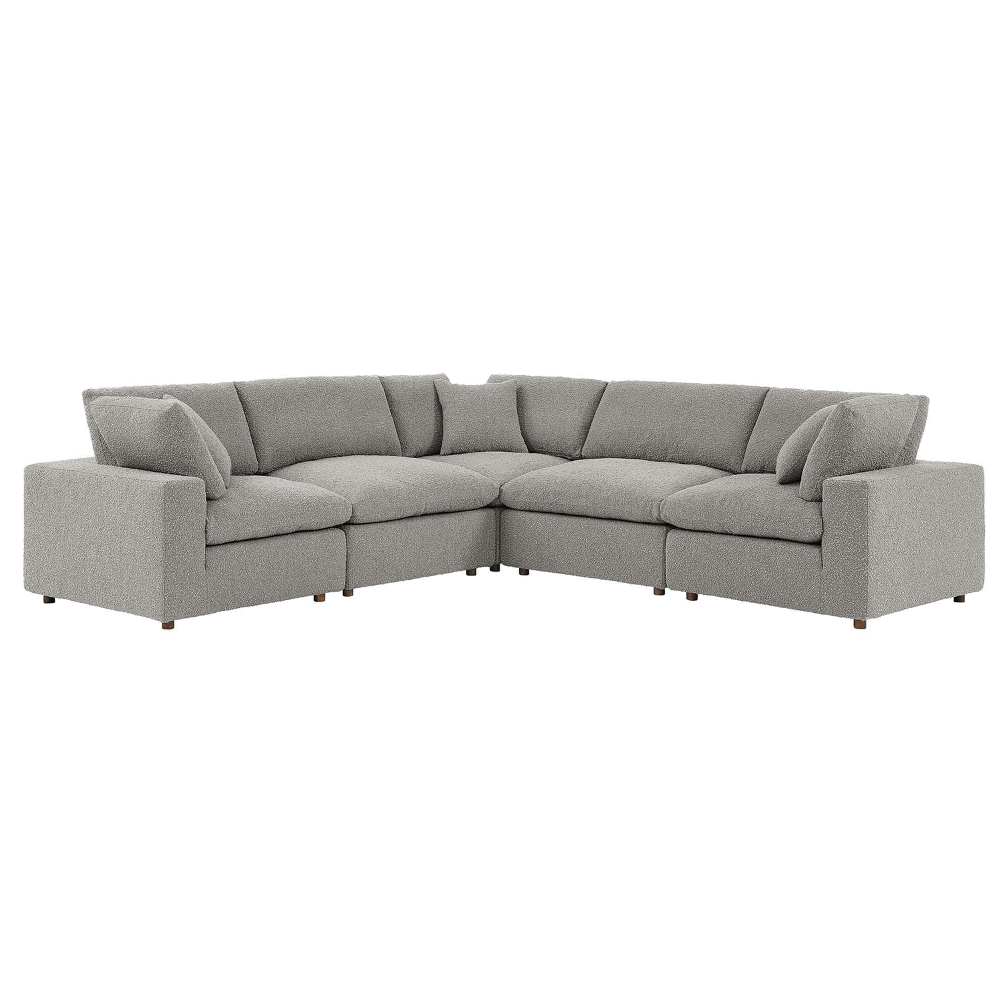 Commix 5-Piece Down Filled Overstuffed Boucle Sectional Sofa, Light Gray