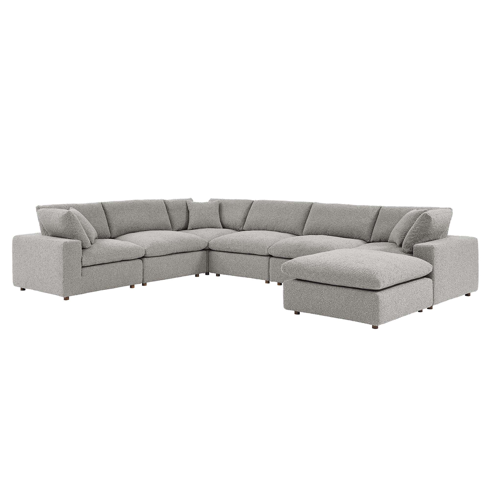 Commix 7-Piece Down Filled Overstuffed Boucle Sectional Sofa, Light Gray