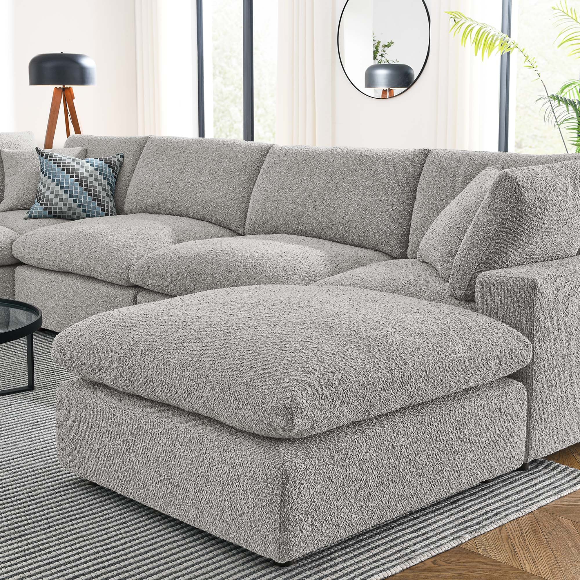 Commix 7-Piece Down Filled Overstuffed Boucle Sectional Sofa, Light Gray
