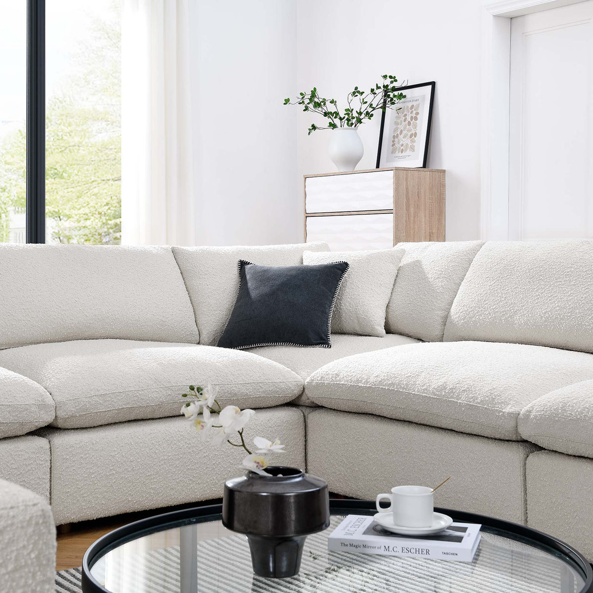 Commix 8-Piece Down Filled Overstuffed Boucle Fabric Sectional Sofa, Ivory
