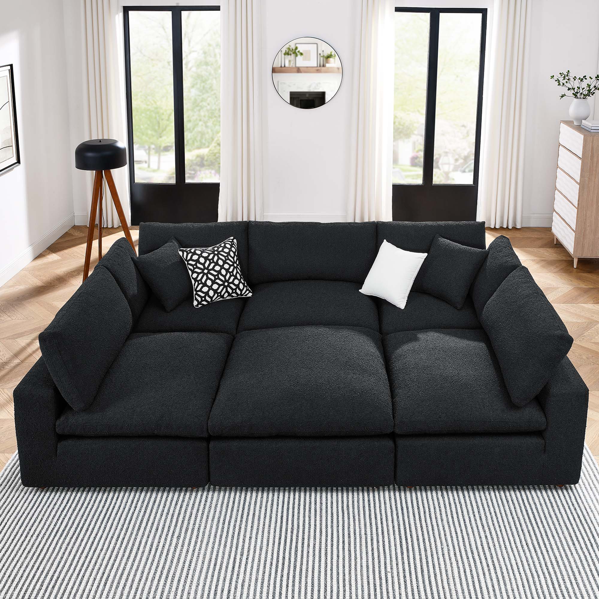Commix 6-Piece Down Filled Overstuffed Boucle Fabric Sectional Sofa, Black