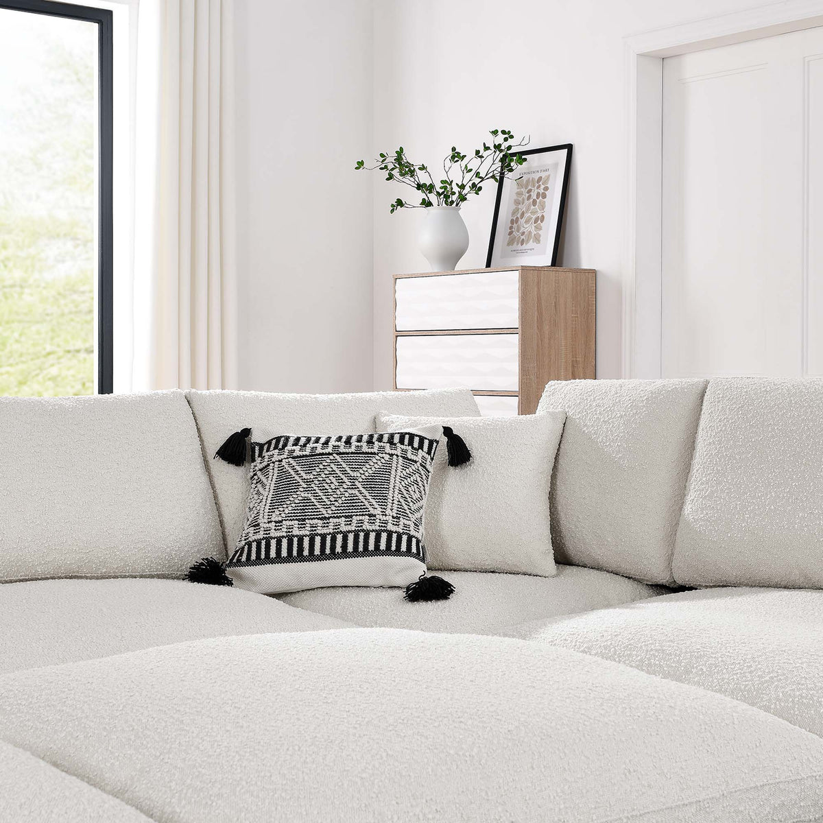 Commix 6-Piece Down Filled Overstuffed Boucle Fabric Sectional Sofa, Ivory - Model EEI-6372