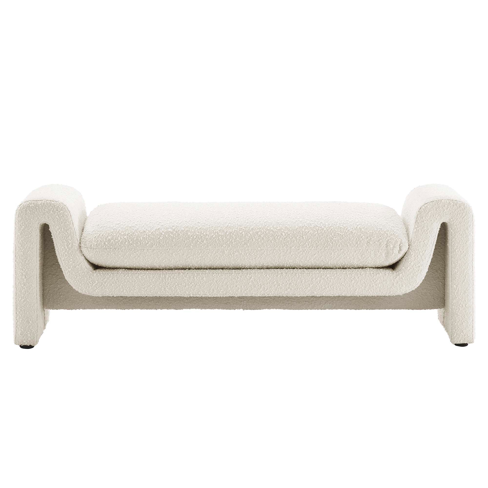Waverly Boucle Fabric Bench, Ivory