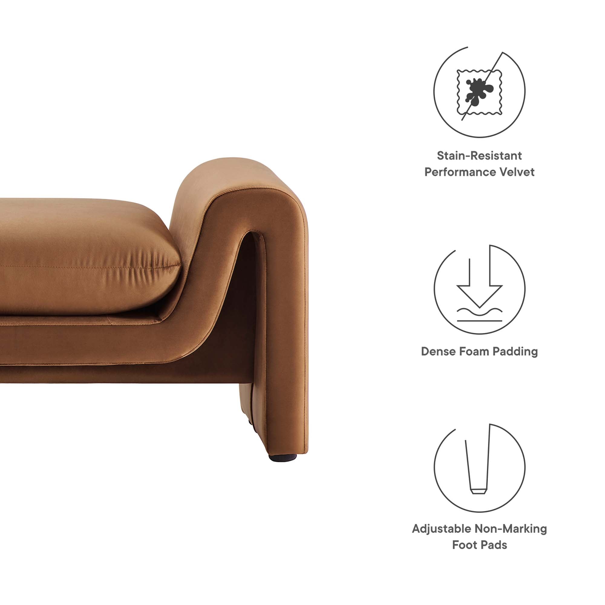 Waverly Performance Velvet Bench, Brown
