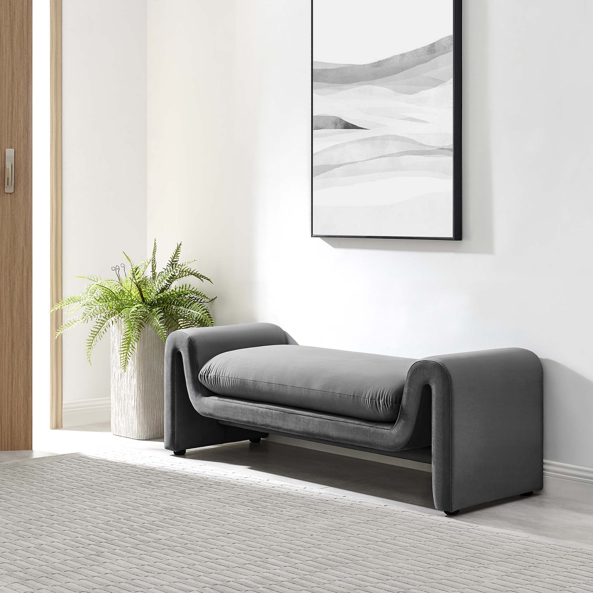 Waverly Performance Velvet Bench, Gray