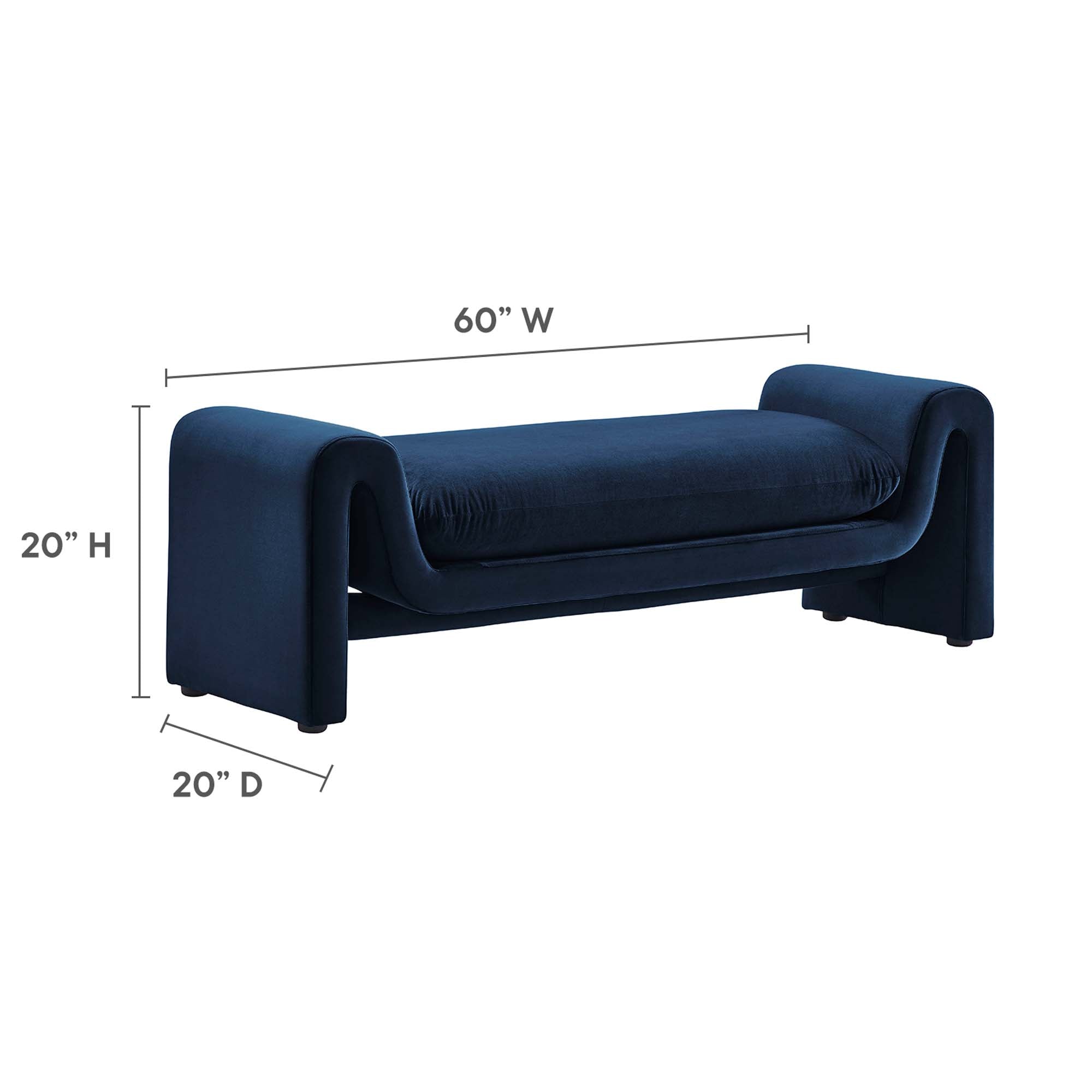 Waverly Performance Velvet Bench, Midnight Blue