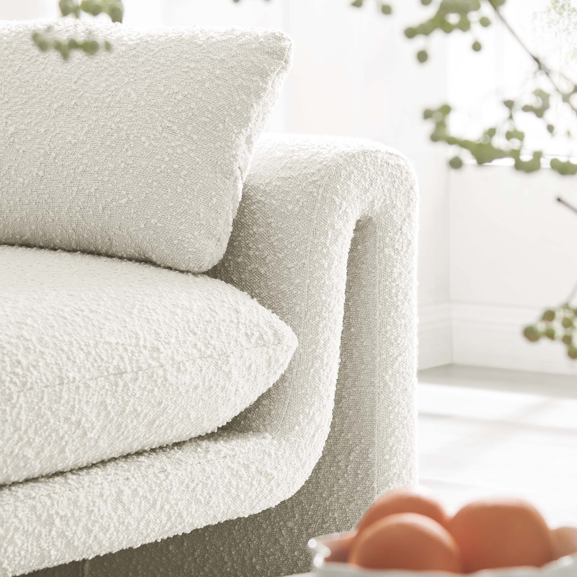 Waverly Boucle Fabric Sofa, Ivory
