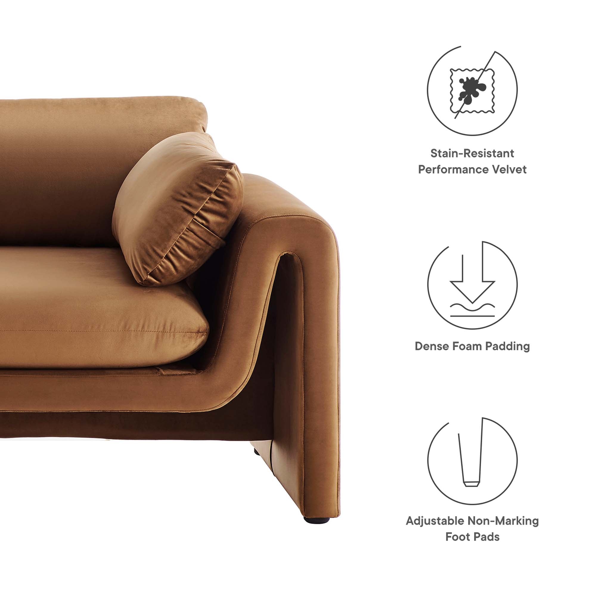 Waverly Performance Velvet Sofa, Brown