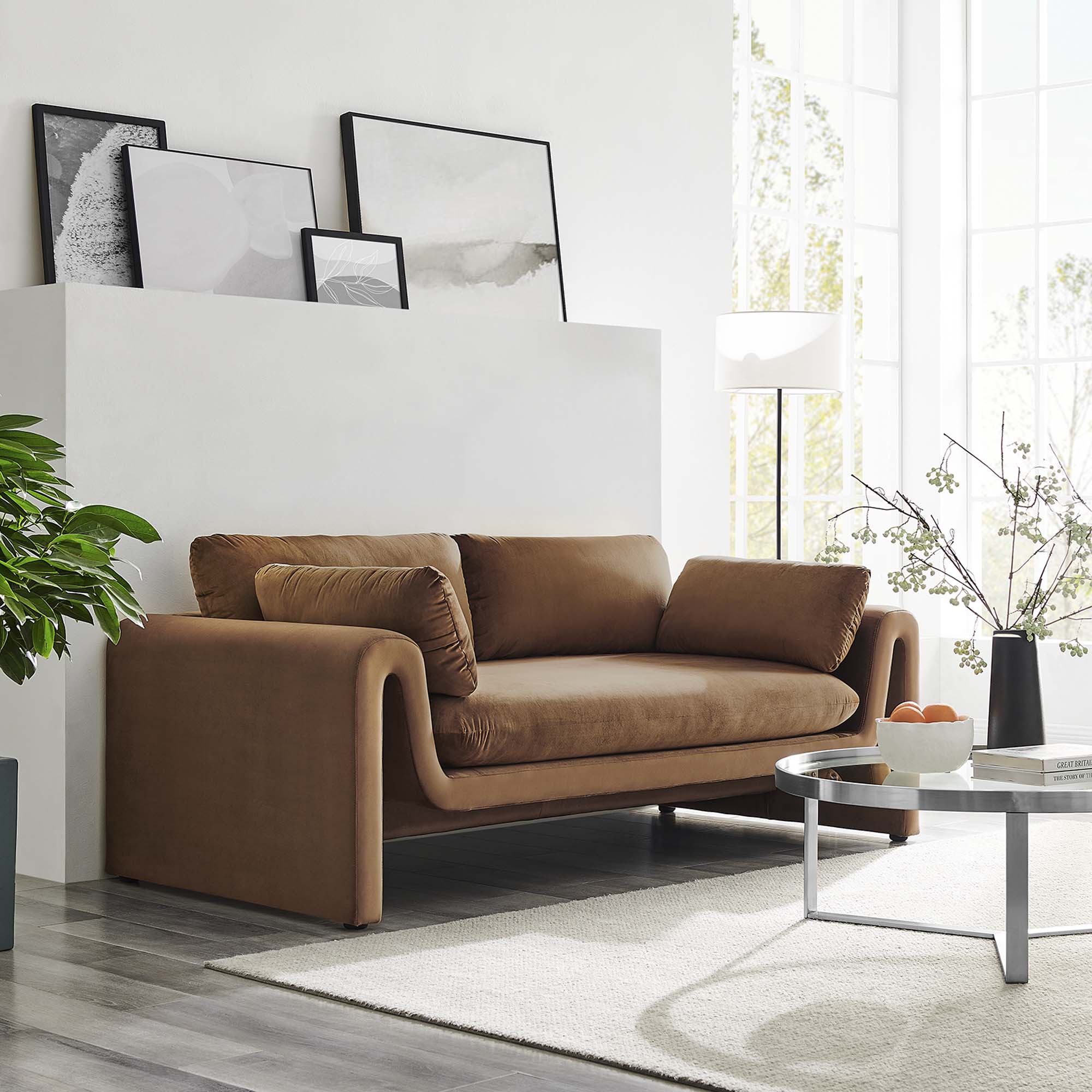 Waverly Performance Velvet Sofa, Brown