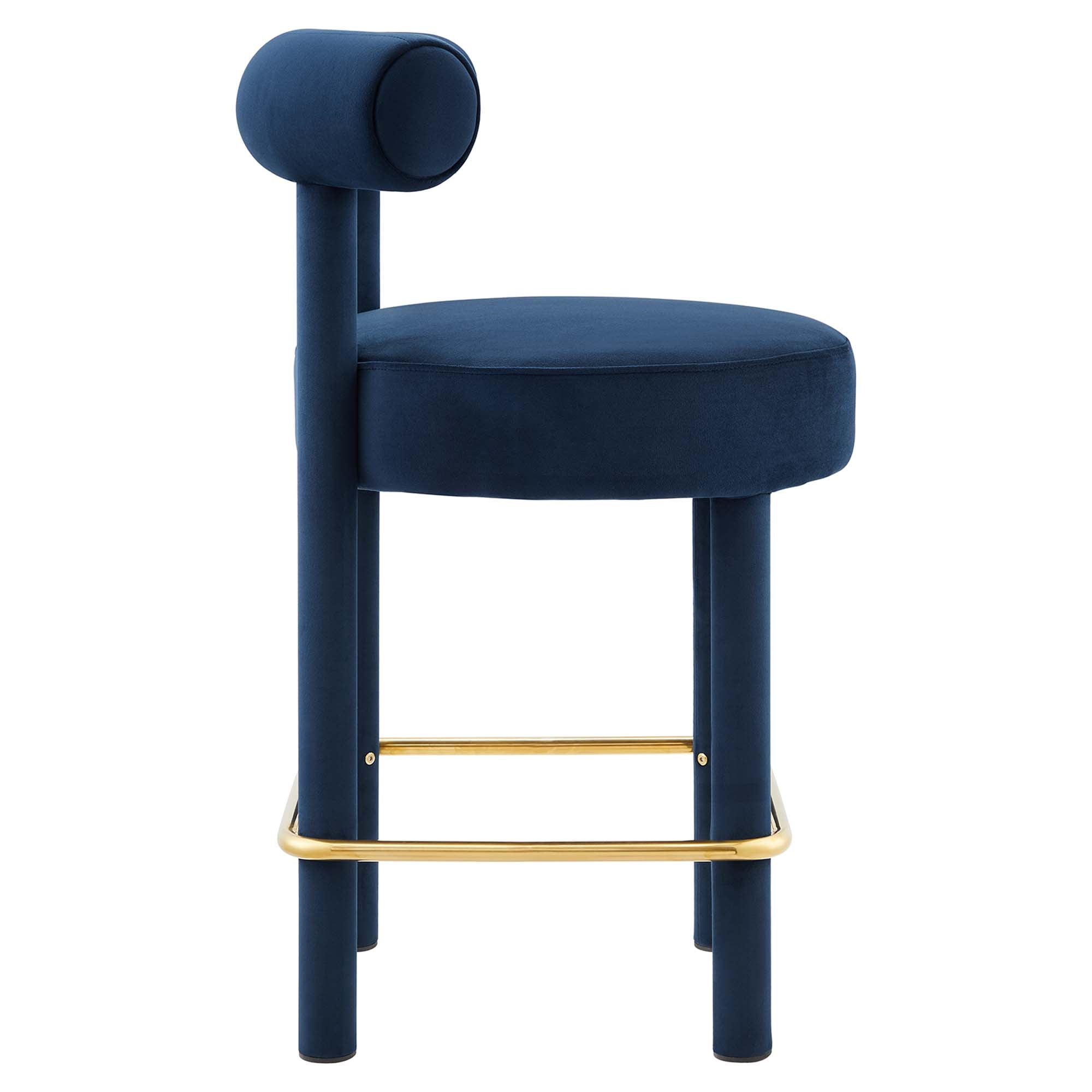Toulouse Performance Velvet Counter Stool, Midnight Blue Gold