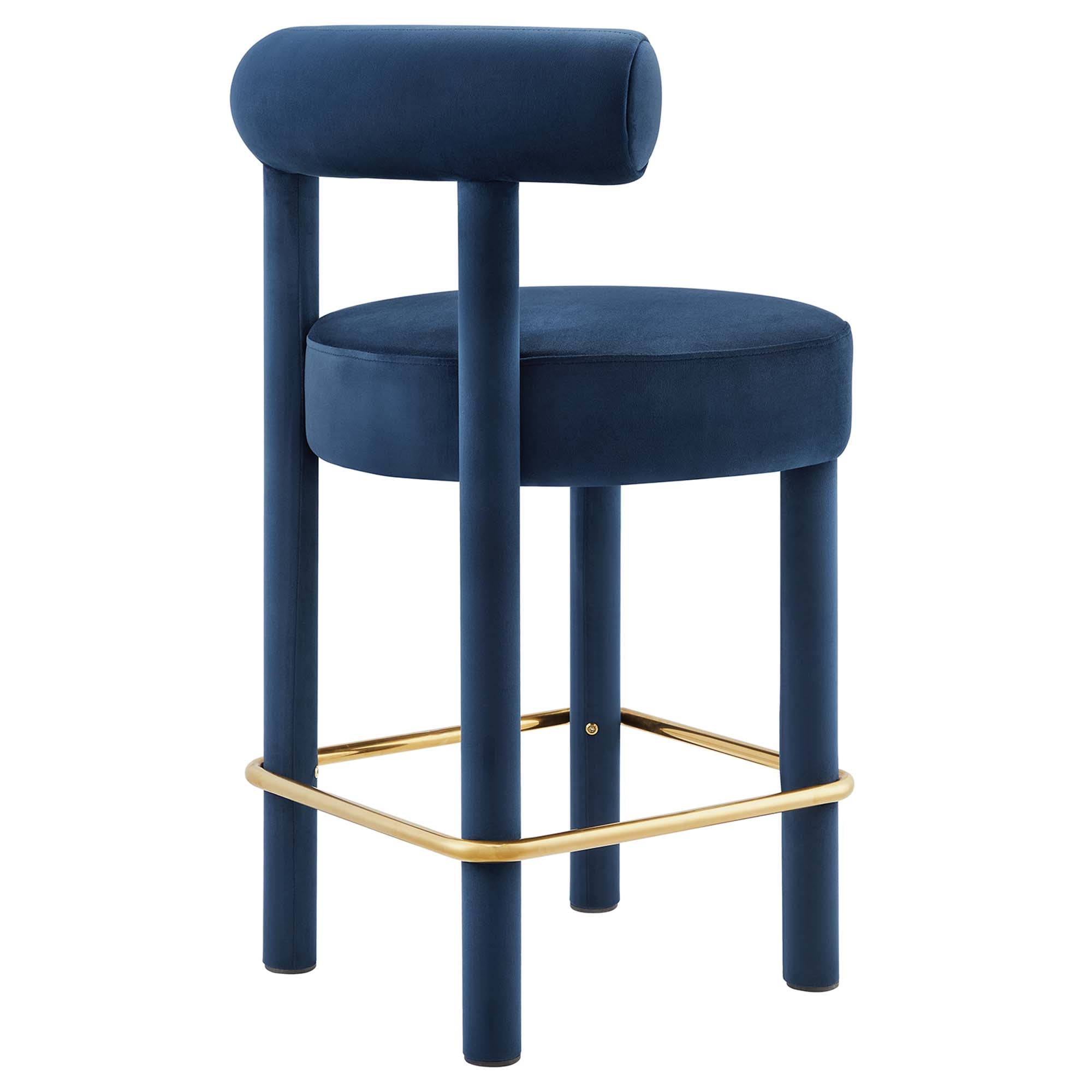 Toulouse Performance Velvet Counter Stool, Midnight Blue Gold