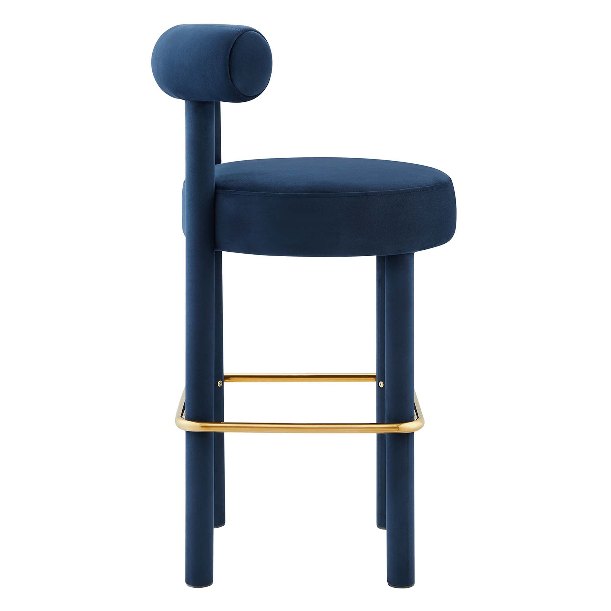 Toulouse Performance Velvet Bar Stool, Midnight Blue Gold