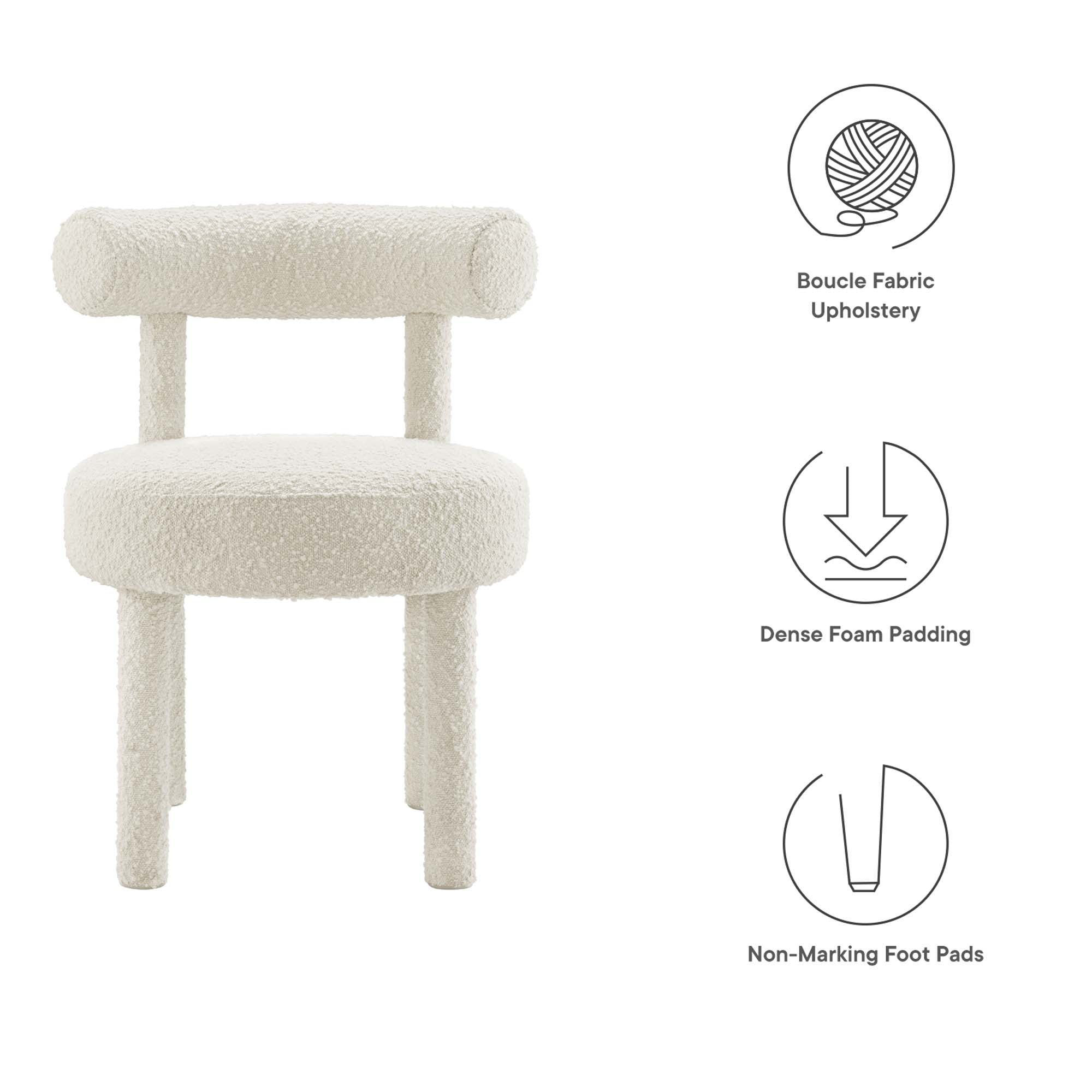 Toulouse Boucle Fabric Dining Chair, Ivory