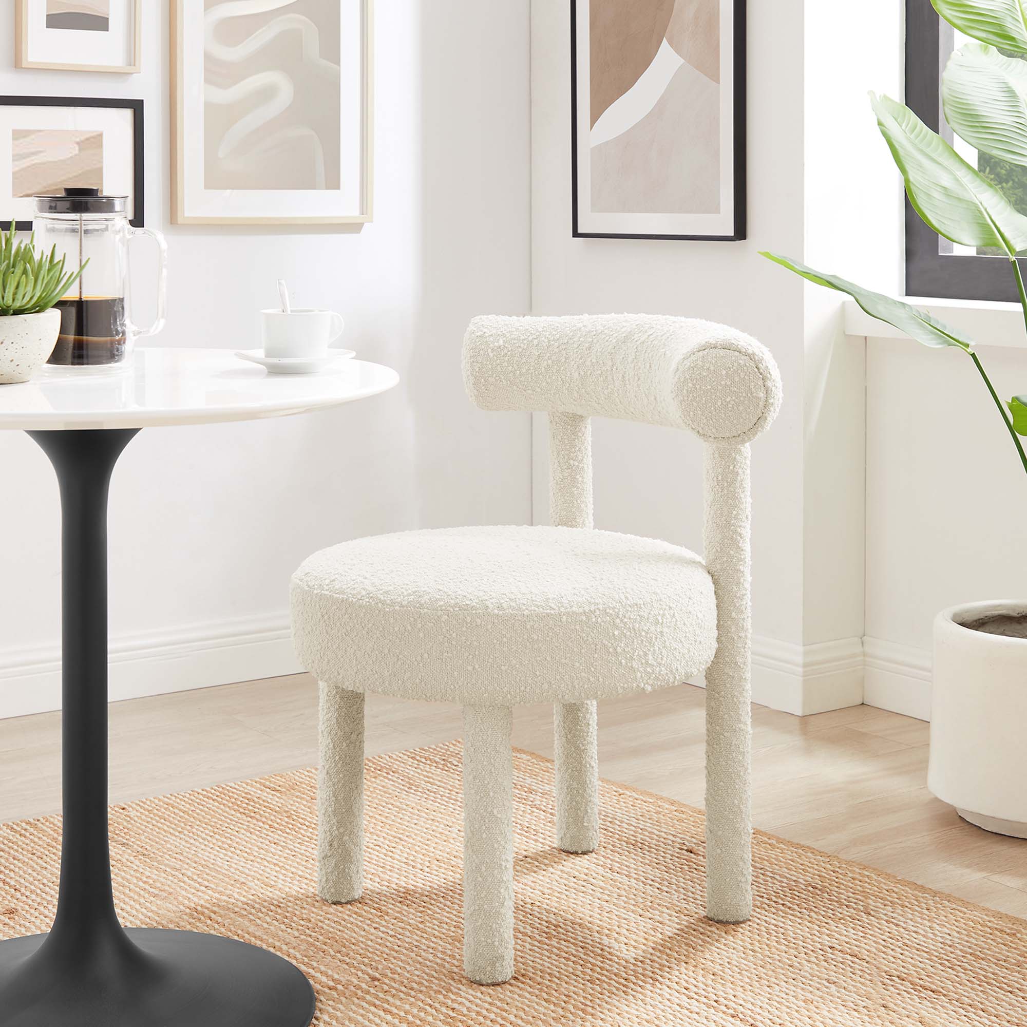 Toulouse Boucle Fabric Dining Chair, Ivory