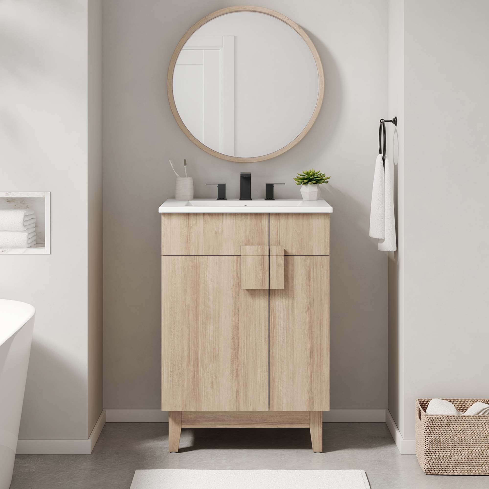 Miles 24" Bathroom Vanity Cabinet (Sink Basin Not Included), Oak