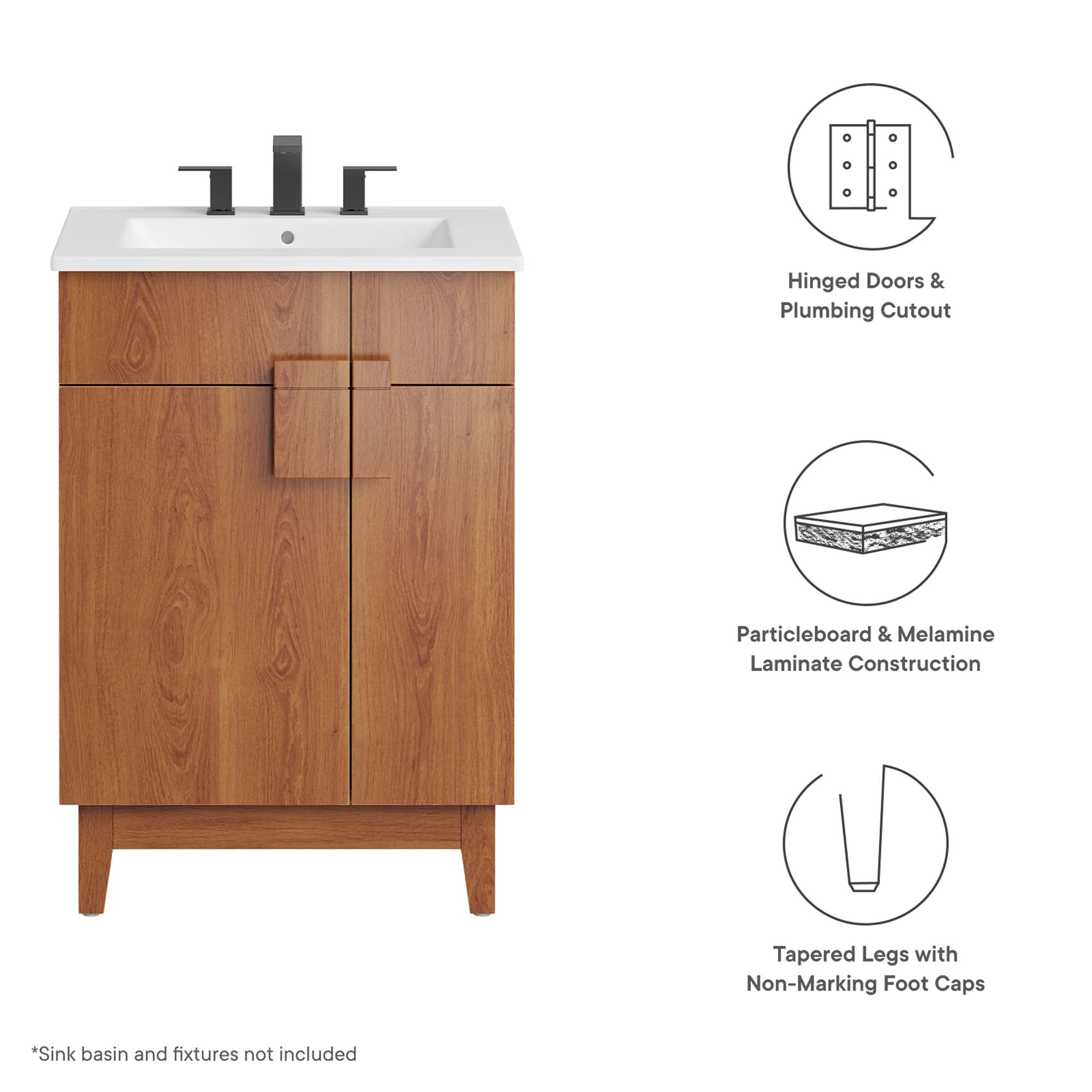Miles 24" Bathroom Vanity Cabinet (Sink Basin Not Included), Walnut