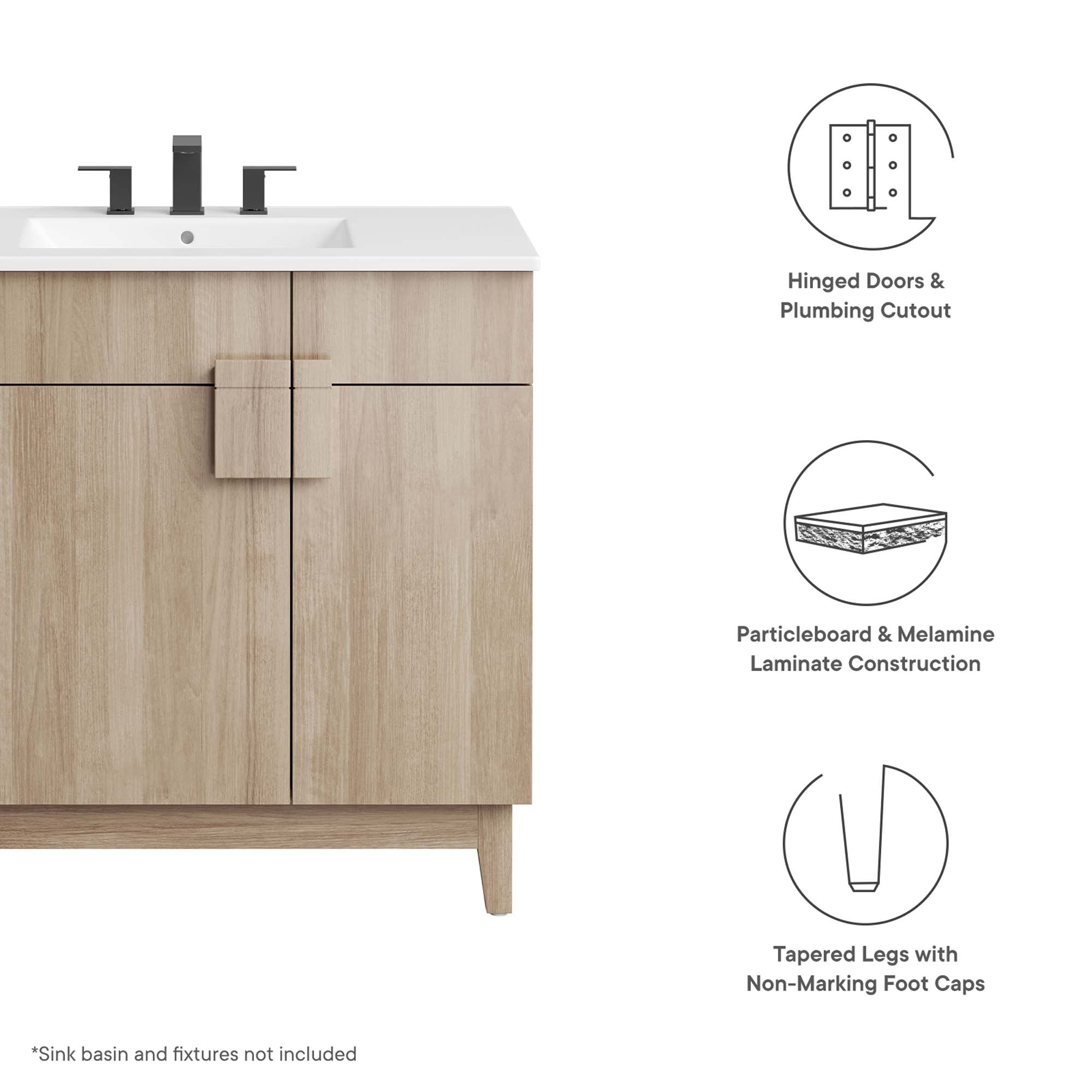 Miles 36" Bathroom Vanity Cabinet (Sink Basin Not Included), Oak