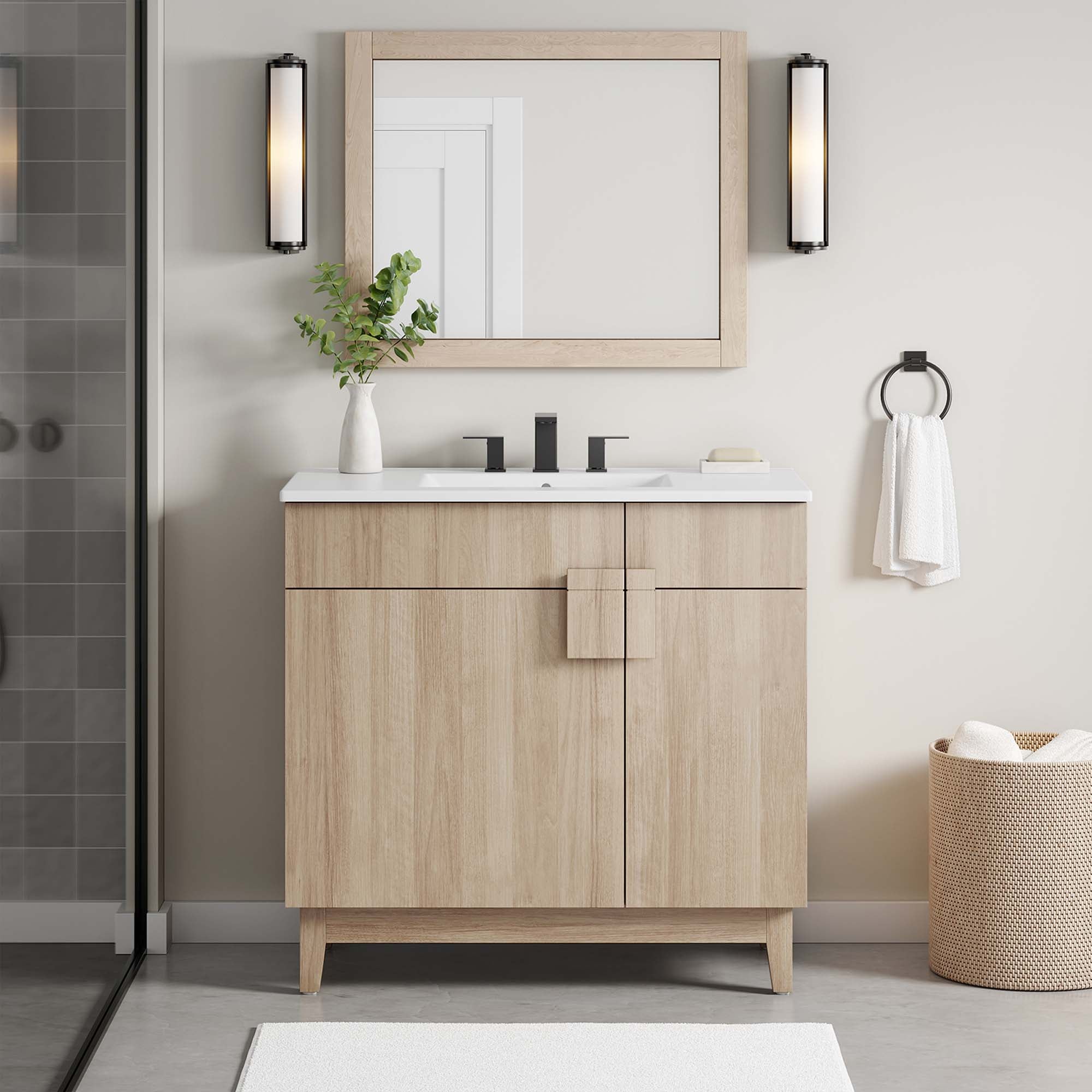 Miles 36" Bathroom Vanity Cabinet (Sink Basin Not Included), Oak