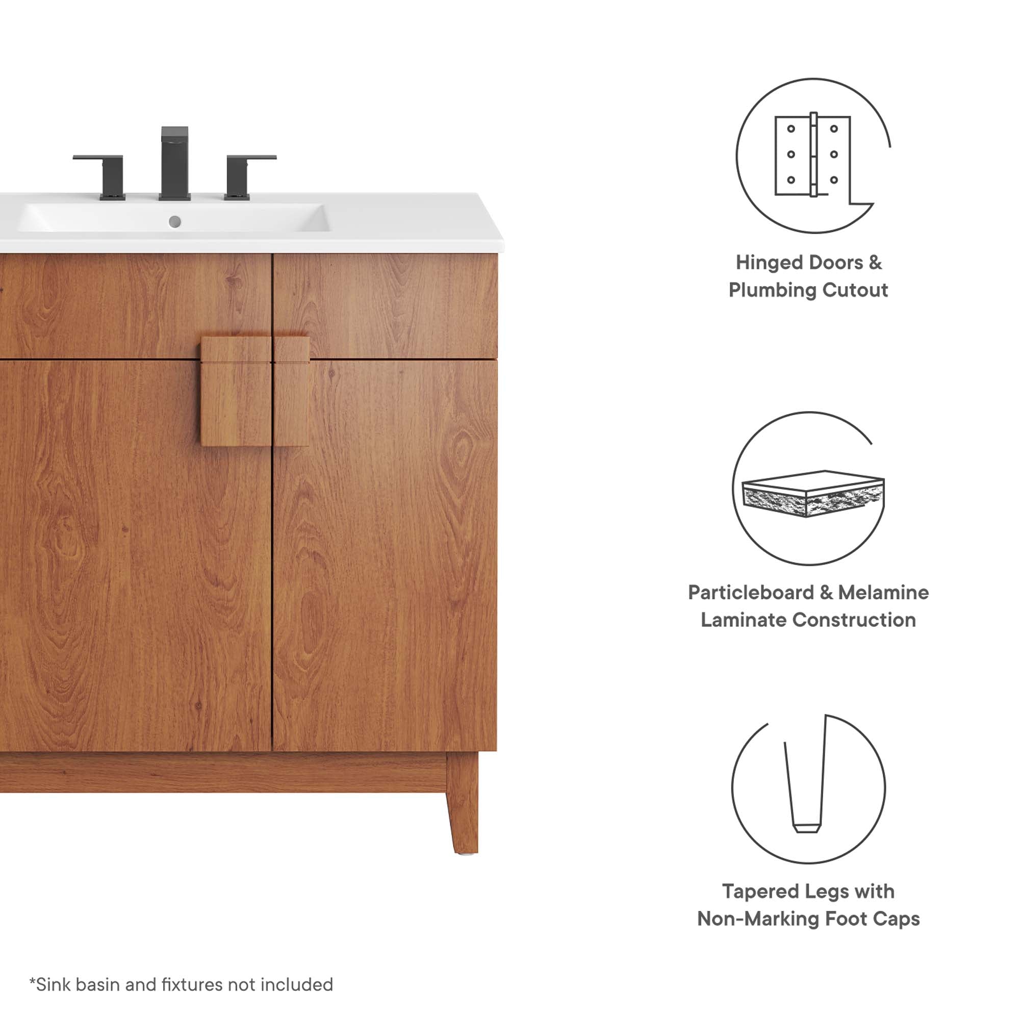 Miles 36" Bathroom Vanity Cabinet (Sink Basin Not Included), Walnut