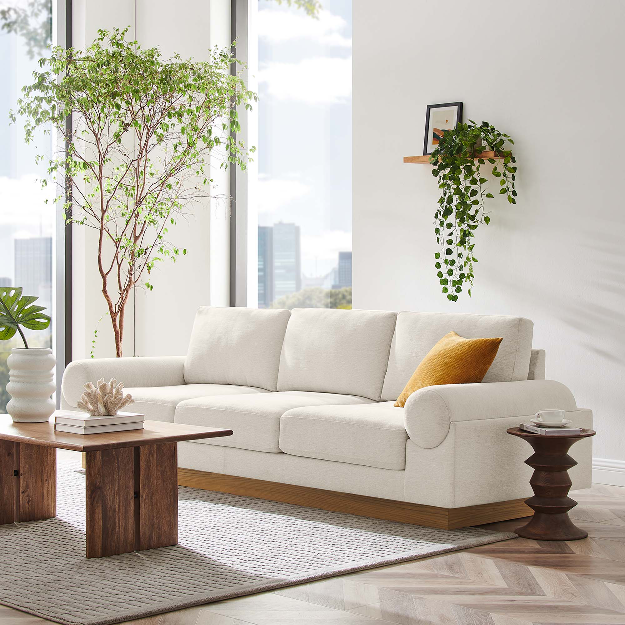 Oasis Upholstered Fabric Sofa, Ivory
