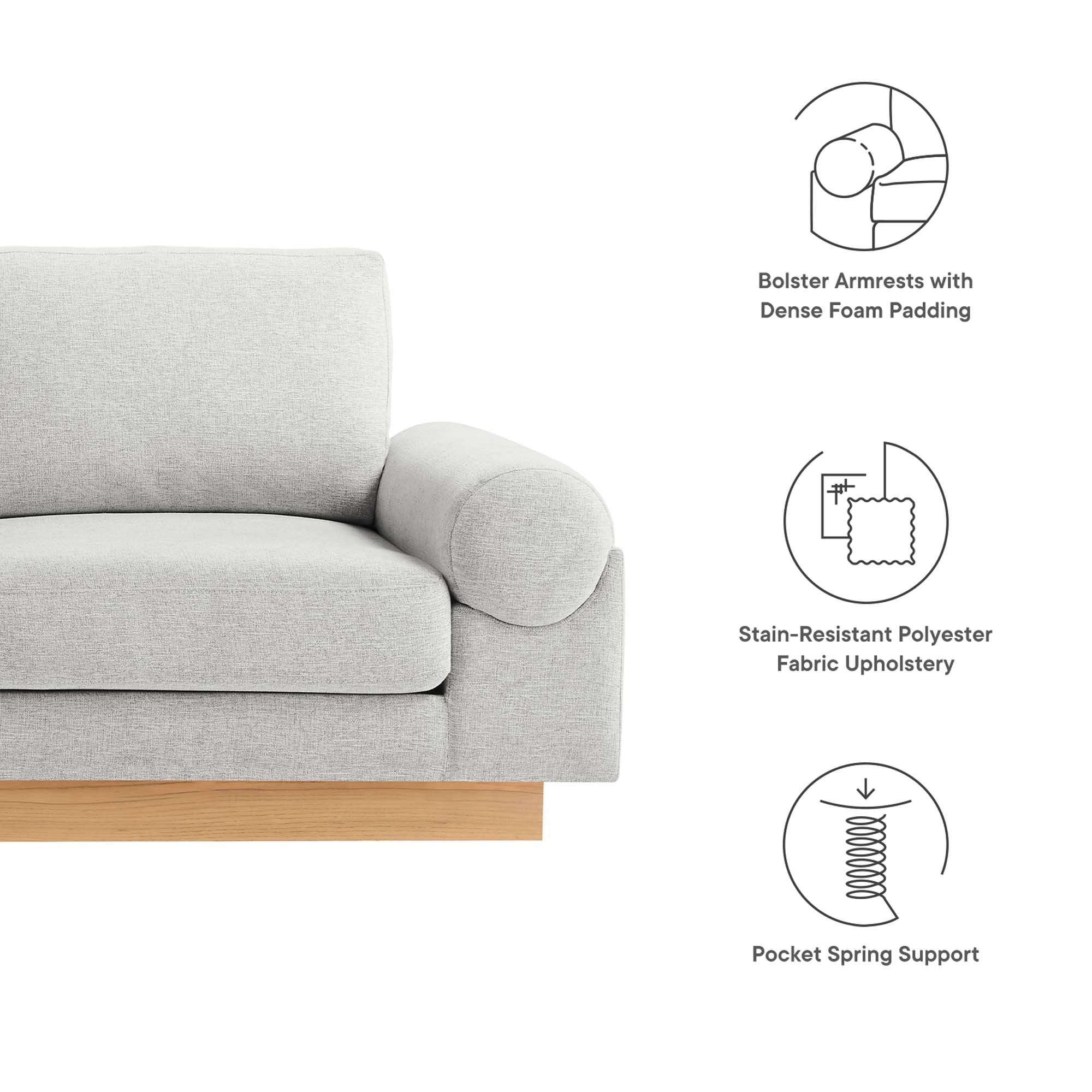 Oasis Upholstered Fabric Sofa, Light Gray