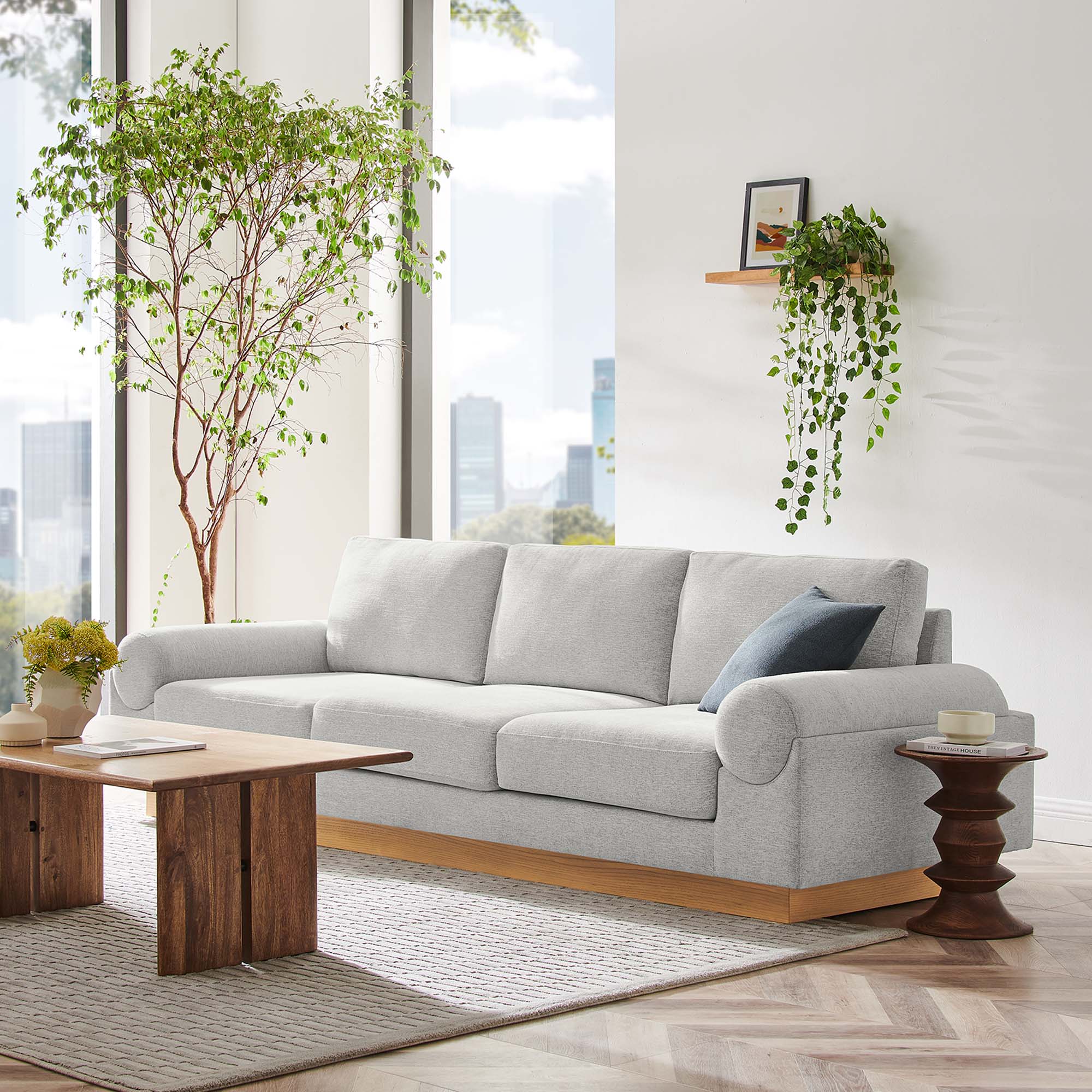 Oasis Upholstered Fabric Sofa, Light Gray