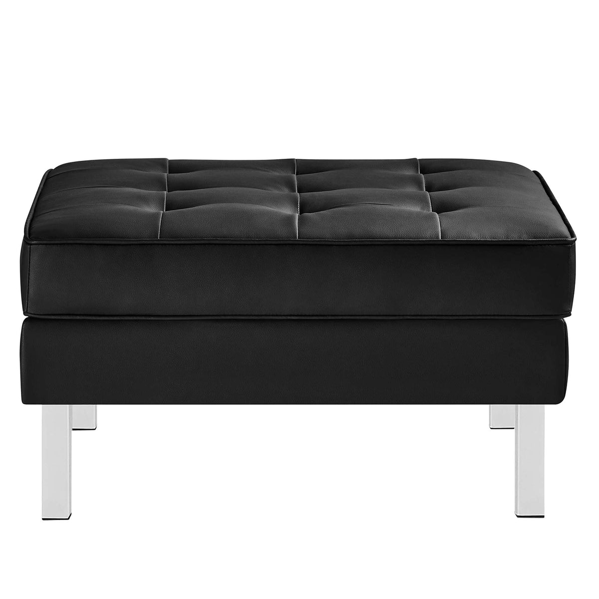Loft Tufted Vegan Leather Armchair and Ottoman Set, Silver Black