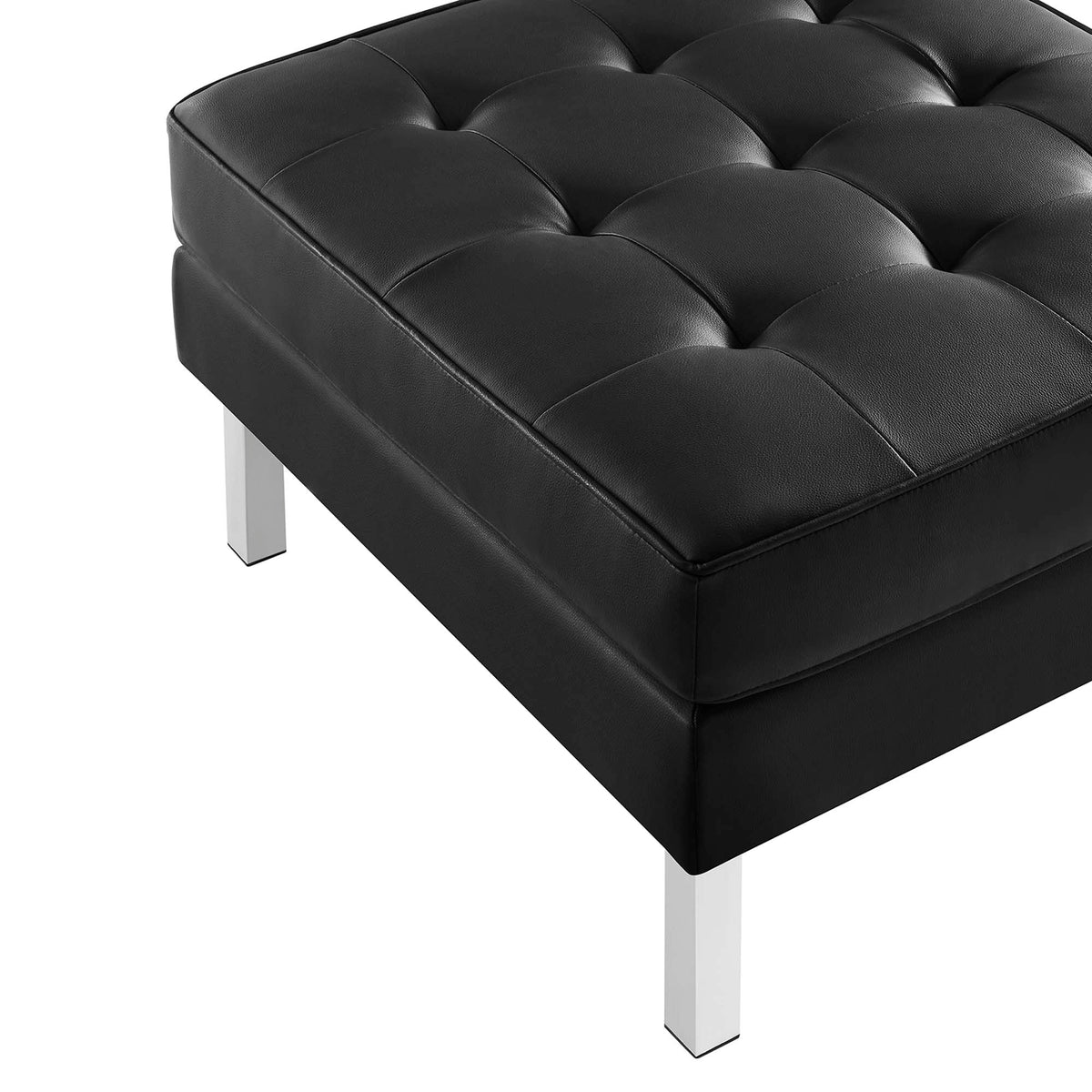 Loft Tufted Vegan Leather Armchair and Ottoman Set, Silver Black