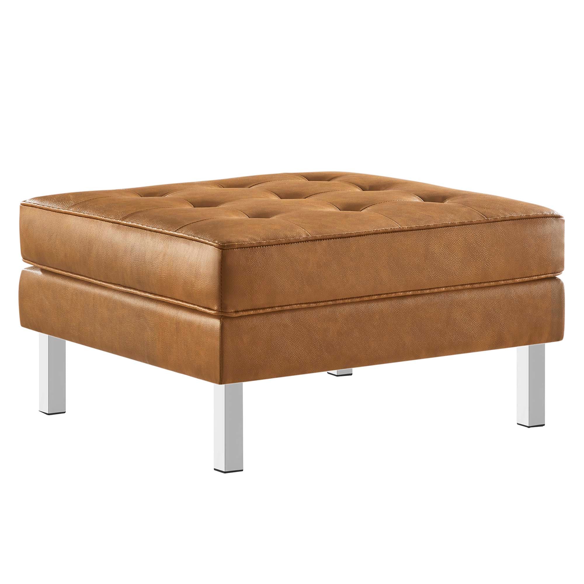 Loft Tufted Vegan Leather Armchair and Ottoman Set, Silver Tan