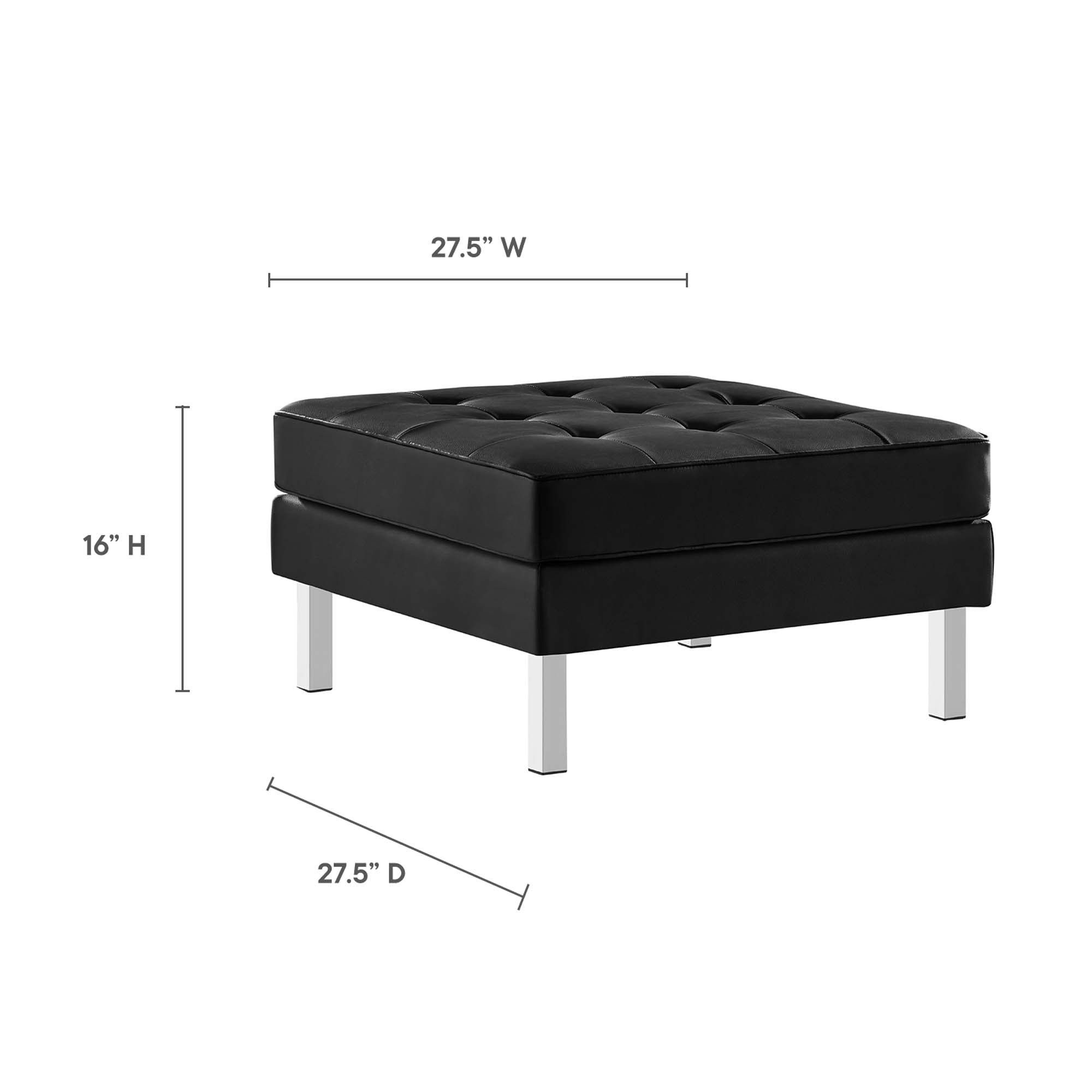 Loft Tufted Vegan Leather Sofa and Ottoman Set, Silver Black