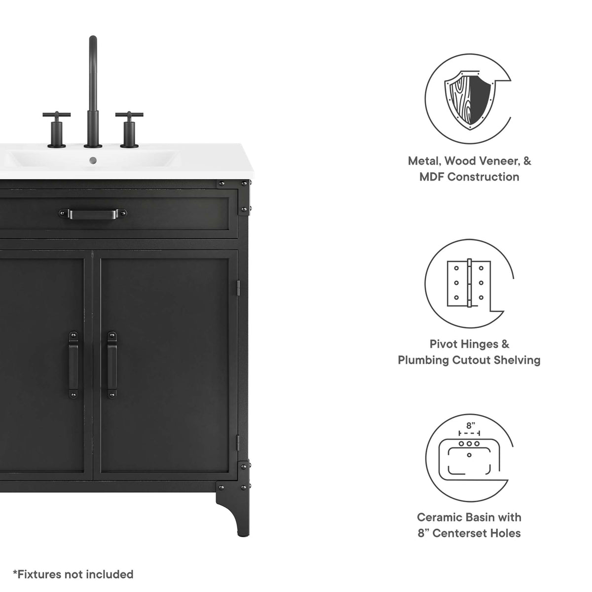 Steamforge 30" Bathroom Vanity, White Black