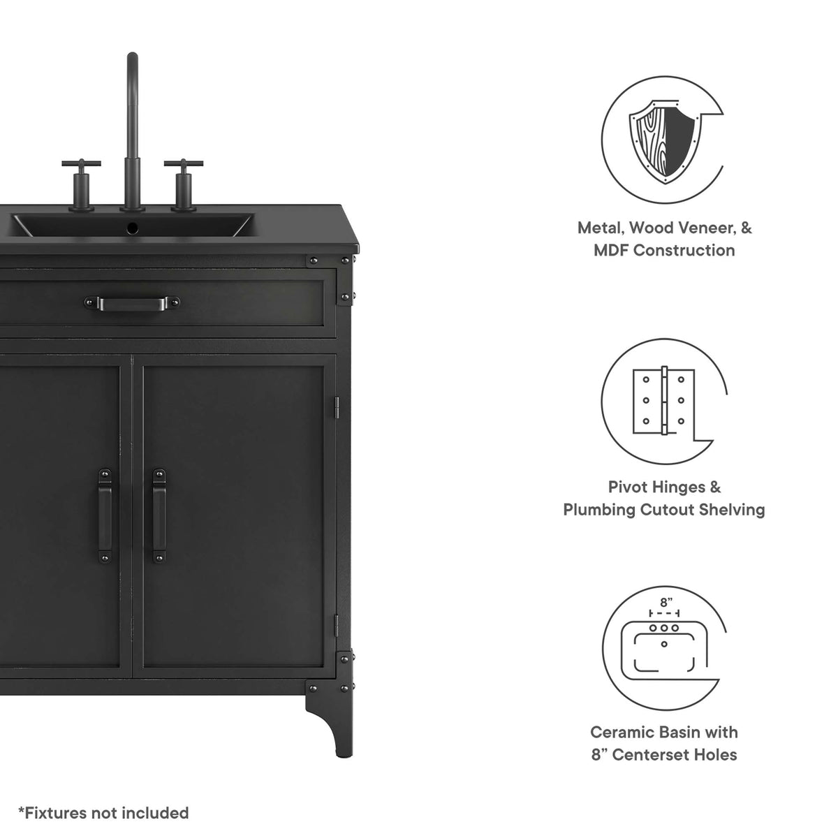 Steamforge 30" Bathroom Vanity, Black Black