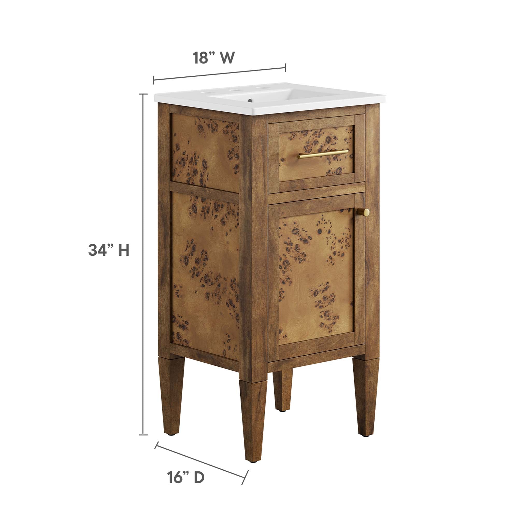 Elysian 18" Wood Bathroom Vanity, White Brown