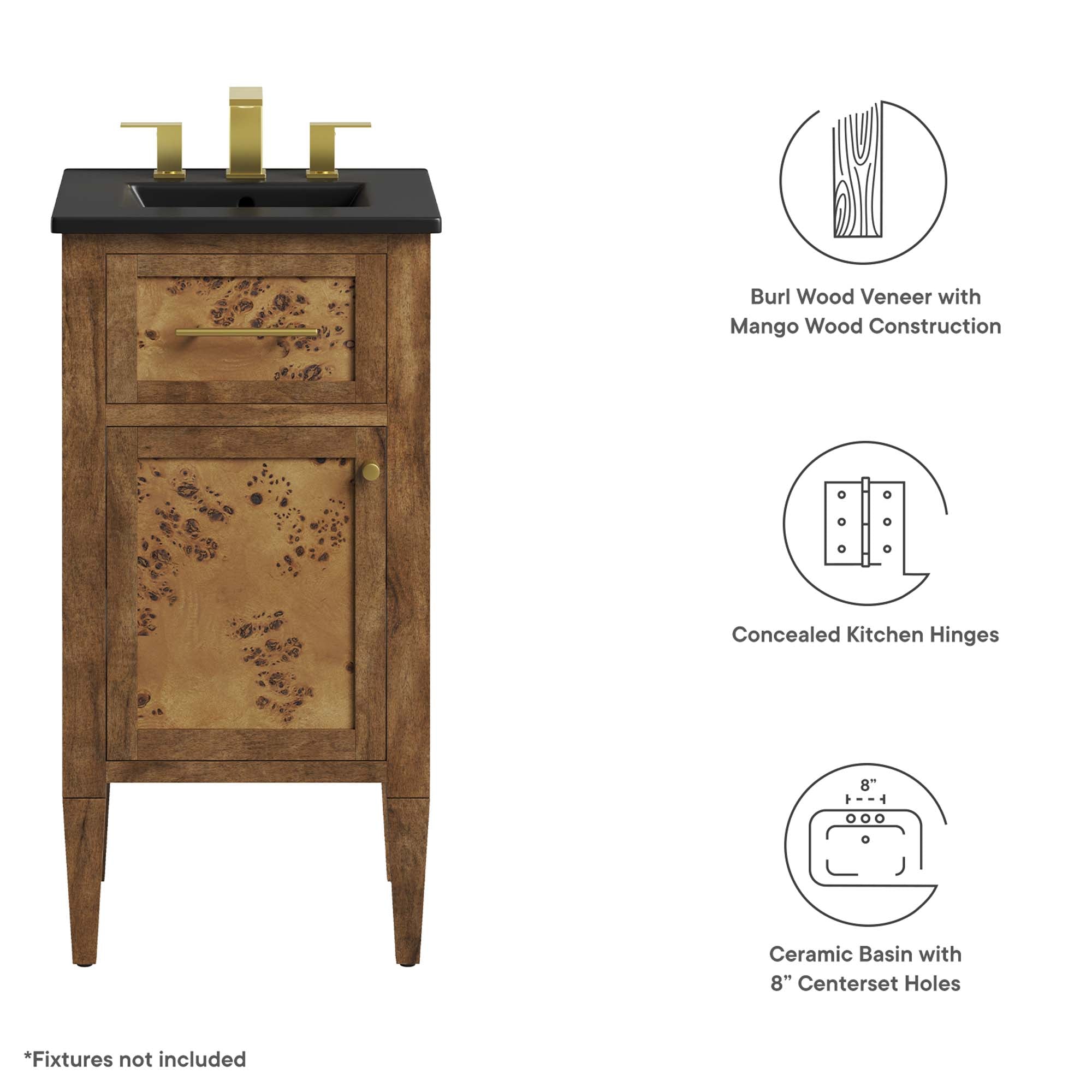 Elysian 18" Wood Bathroom Vanity, Black Brown