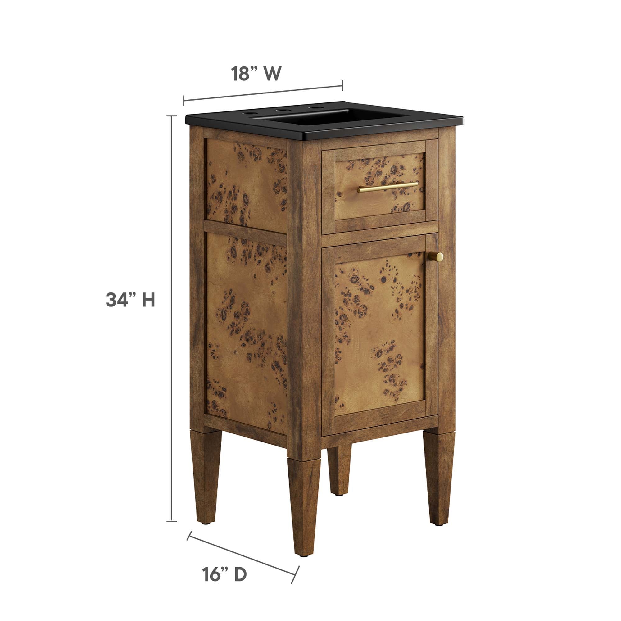 Elysian 18" Wood Bathroom Vanity, Black Brown