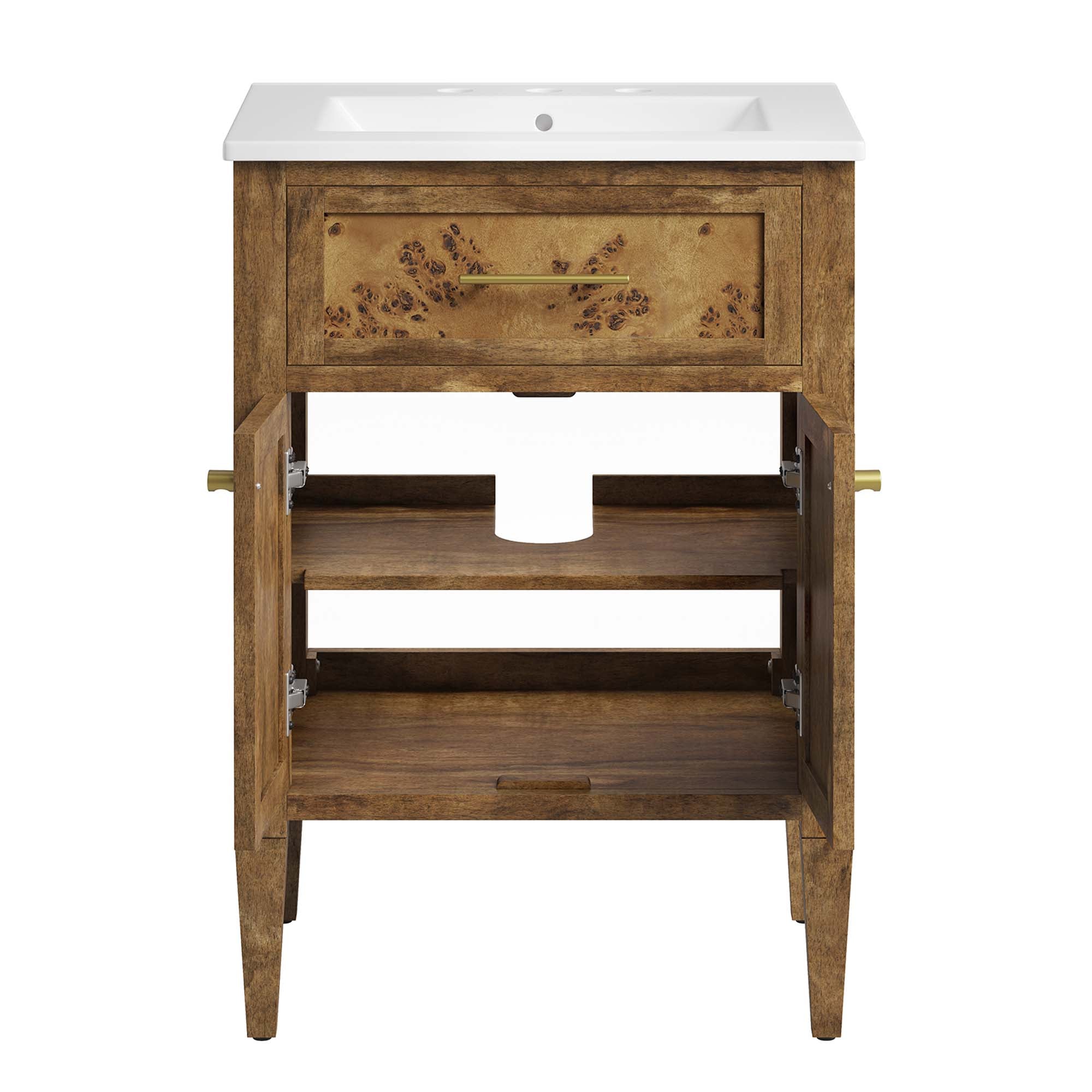 Elysian 24" Wood Bathroom Vanity, White Brown
