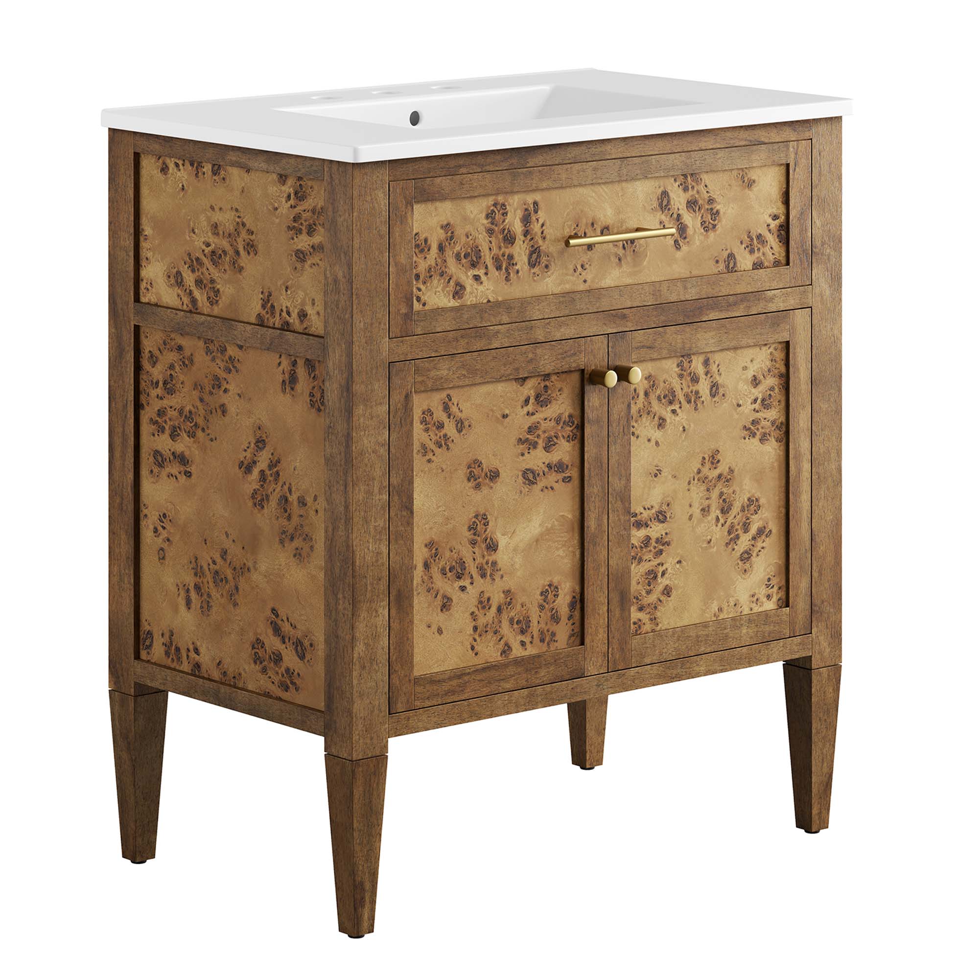 Elysian 30" Wood Bathroom Vanity, White Brown
