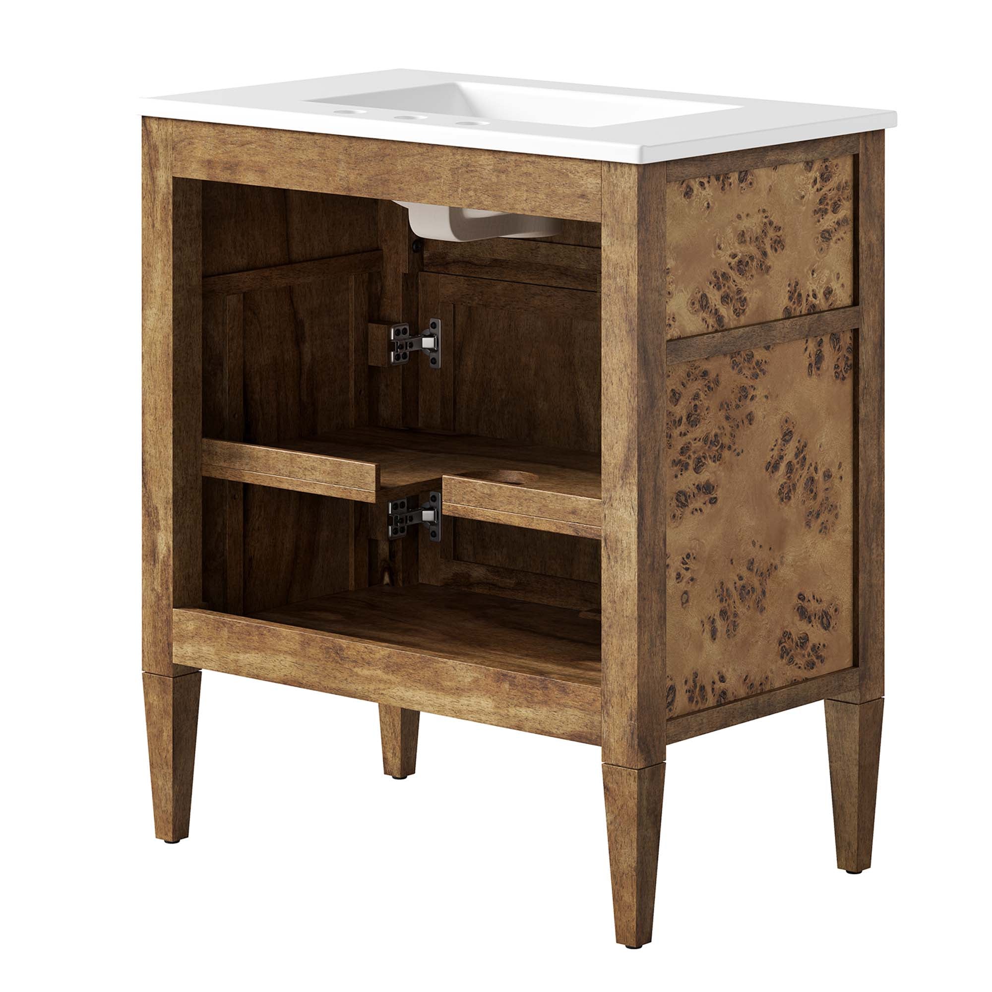 Elysian 30" Wood Bathroom Vanity, White Brown