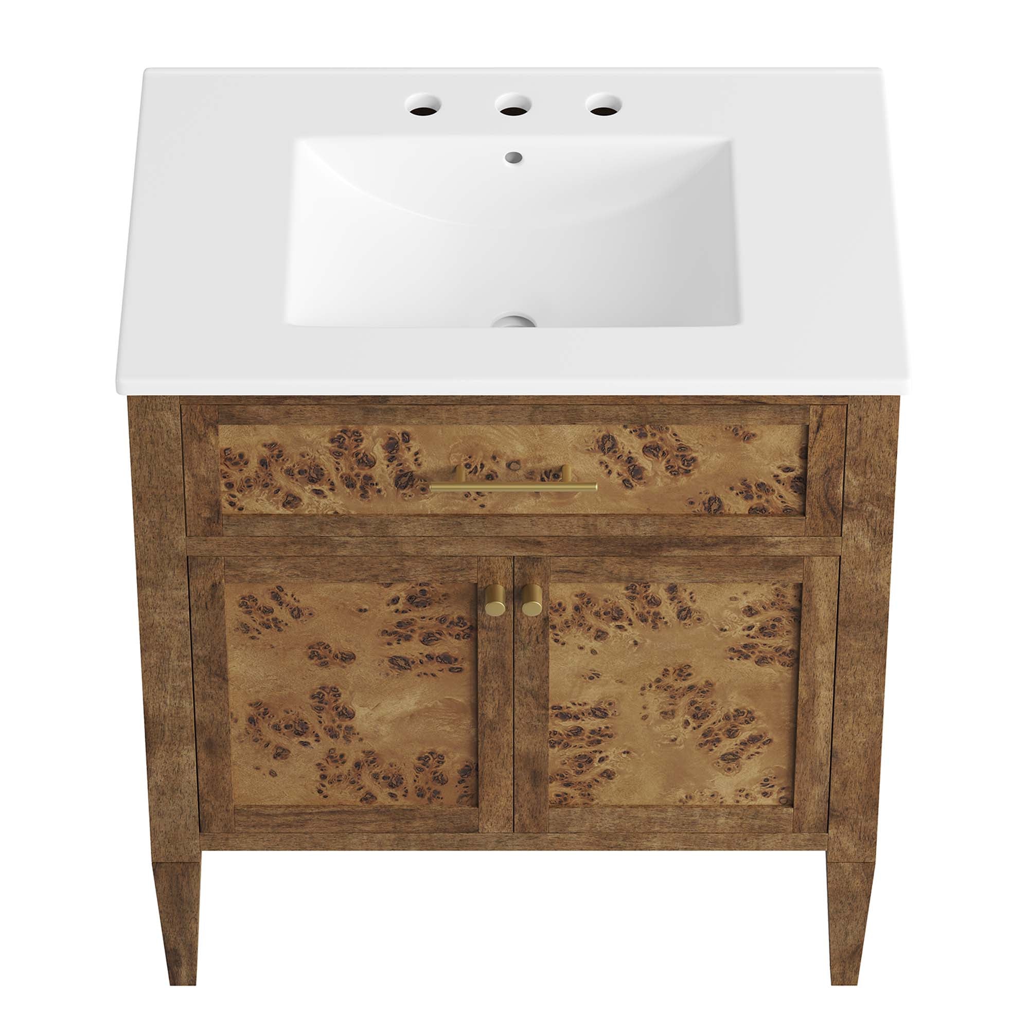 Elysian 30" Wood Bathroom Vanity, White Brown